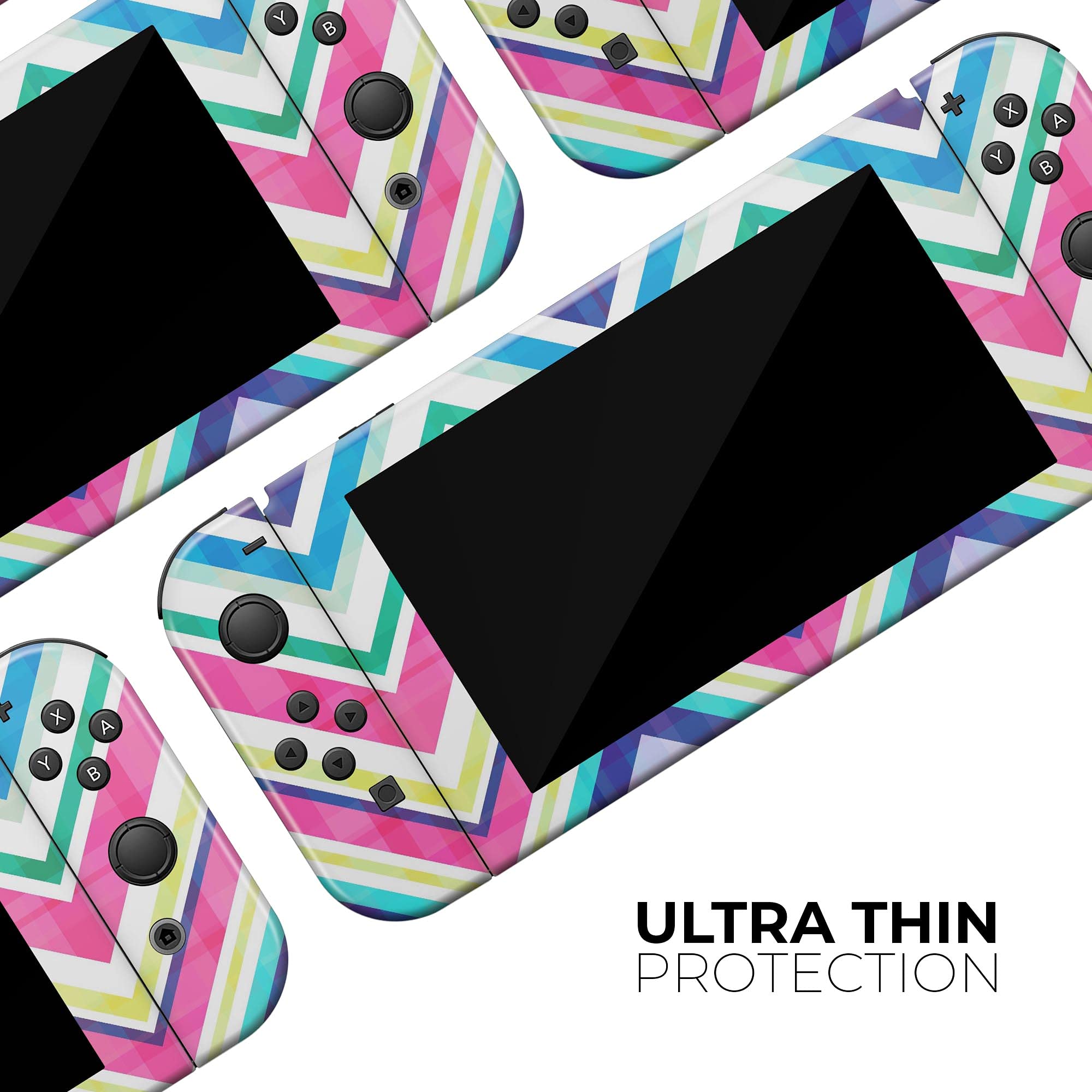Nintendo Switch Pro Controller Skin - Scratch-Resistant Removable Vinyl Wrap Cover with Vibrant Pink & Blue Chevron Pattern - Perfect for Gaming Protection & Customization - Ideal for Nintendo Switch Pro Controller Owners & Gamers