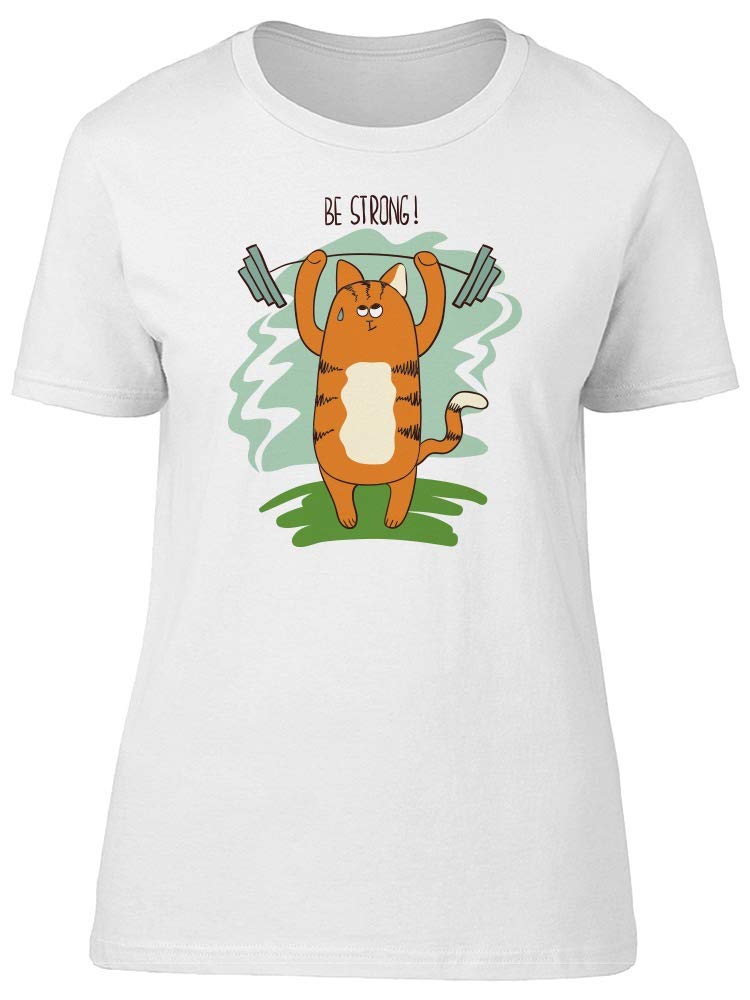 Strong Cat Barbell T-Shirt for Women - Funny Gym Workout Tee for Fitness Lovers & Cat Enthusiasts | Perfect for Gym, Running & Casual Wear