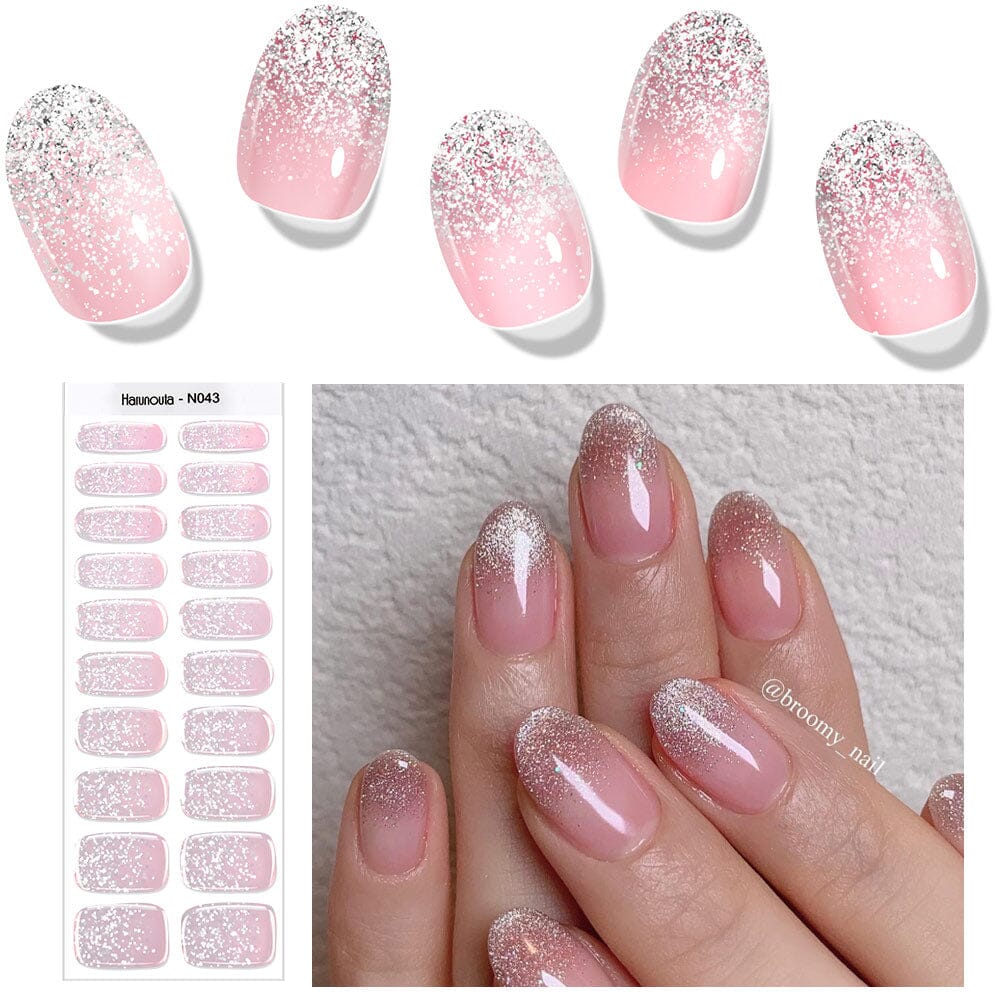 20 Tips Pink Shimmer Semi-Cured Gel Nail Strips for DIY Manicure at Home - Long Lasting & Easy to Apply Nail Wraps for Salon-Quality Nails (Style N043) - Perfect for Parties, Weddings & Everyday Wear