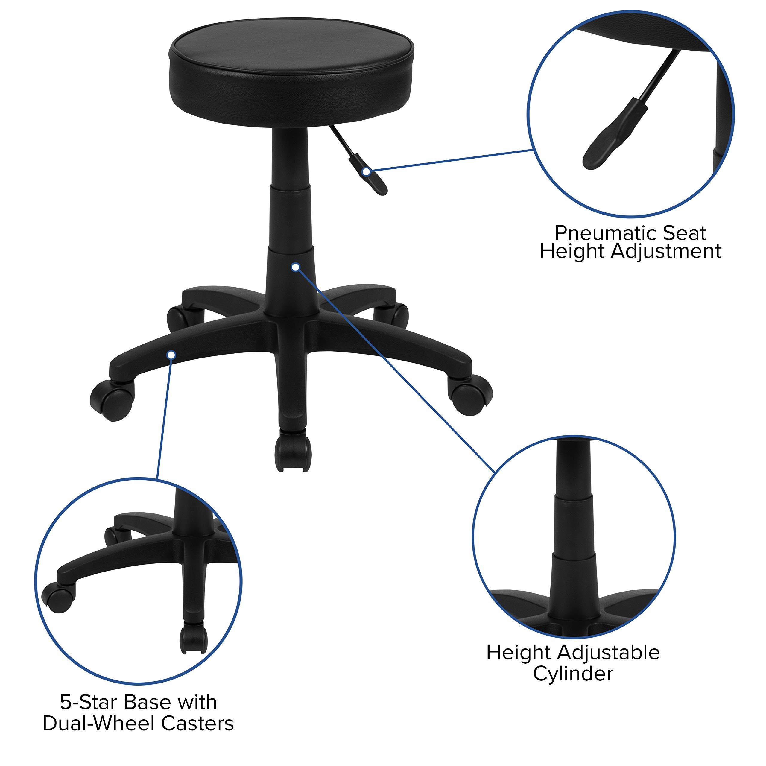 Black Adjustable Rolling Doctor Stool with Ergonomic Molded Seat - Perfect for Medical Offices, Dental Clinics & Home Workstations