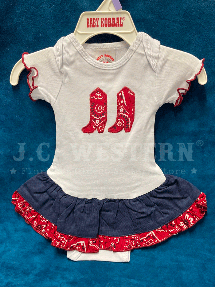 Kiddie Korral Style11D Infant Cowgirl Onesie - Red Bandana Denim Outfit for Baby Girls | Perfect for Western Theme Parties, Photo Shoots & Cowboy Costume Events