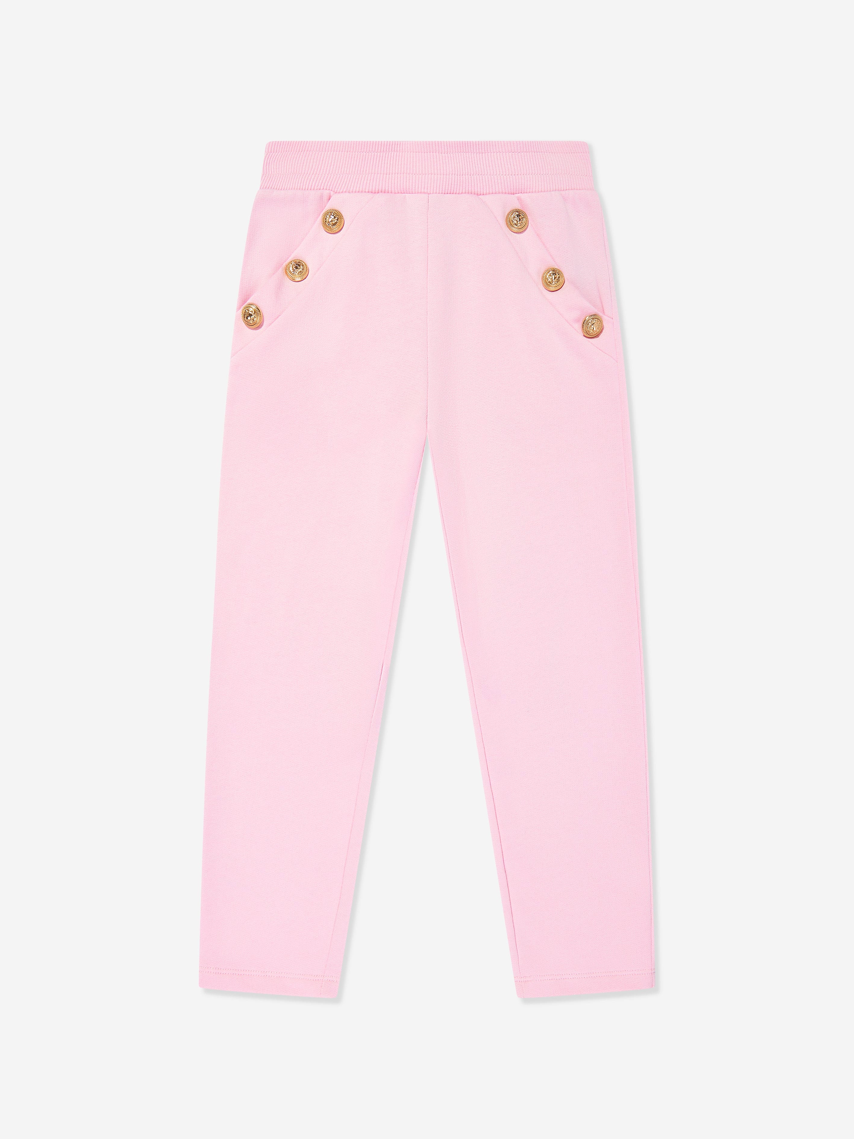 Balmain Girls Pink Logo Button Joggers - Stylish Cotton Sweatpants for School, Playdates & Casual Outings