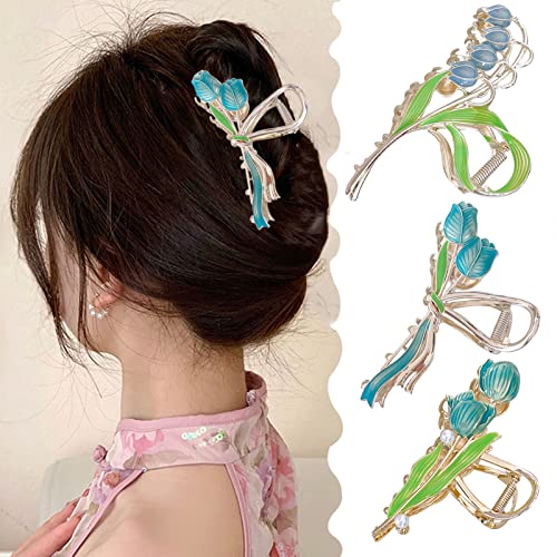 CHPBOLLY Tulip Hair Clips - 3PCS Strong Hold Claw Clips for Thick, Thin & Curly Hair (120g) - Perfect for Updos, Ponytails & Everyday Styling