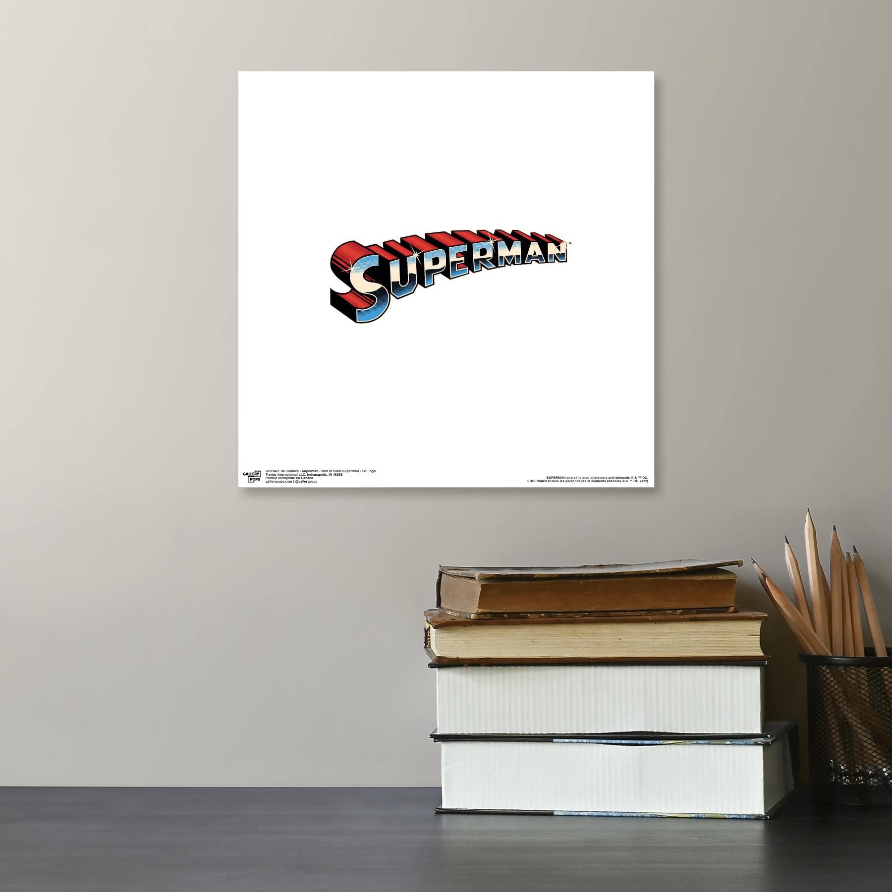 DC Comics Superman - Man of Steel Text Logo Wall Poster | 12x12 Inches Unframed Art Print | Superhero Home Decor for Bedroom, Office & Man Cave