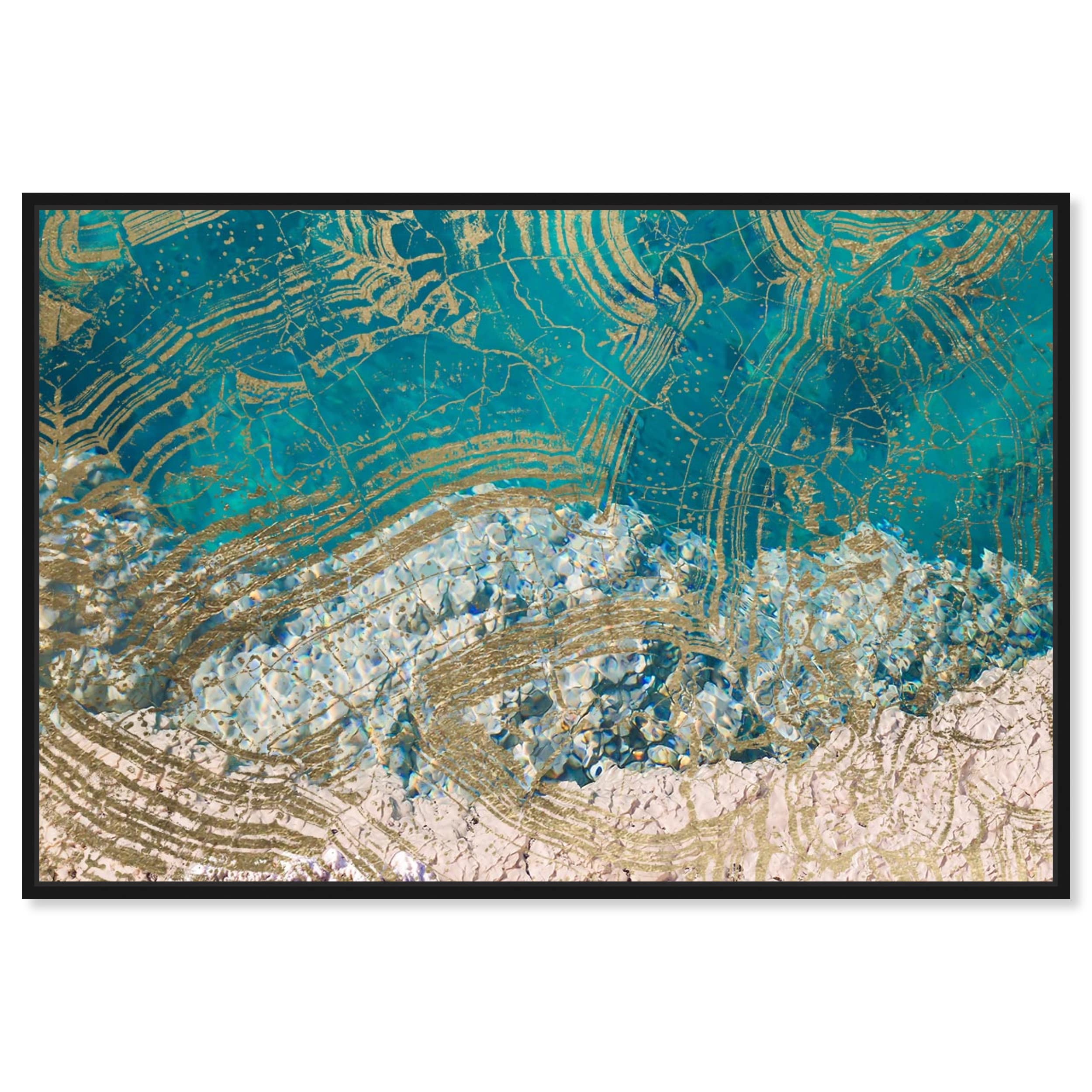 Abstract Wall Art Canvas Prints 'Salt Water' Textures - 54x36 Inches, Blue & Gold - Modern Coastal Decor for Living Room, Bedroom & Office