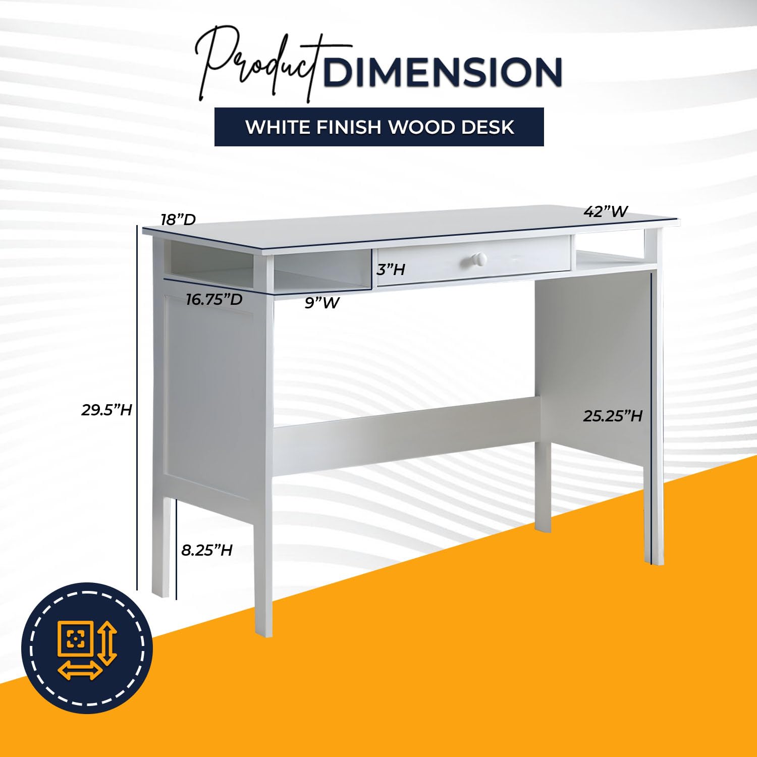 Kings Brand Furniture - White Parsons Wood Desk with Drawer for Home & Office - Perfect for Workspaces, Study Rooms & Home Offices
