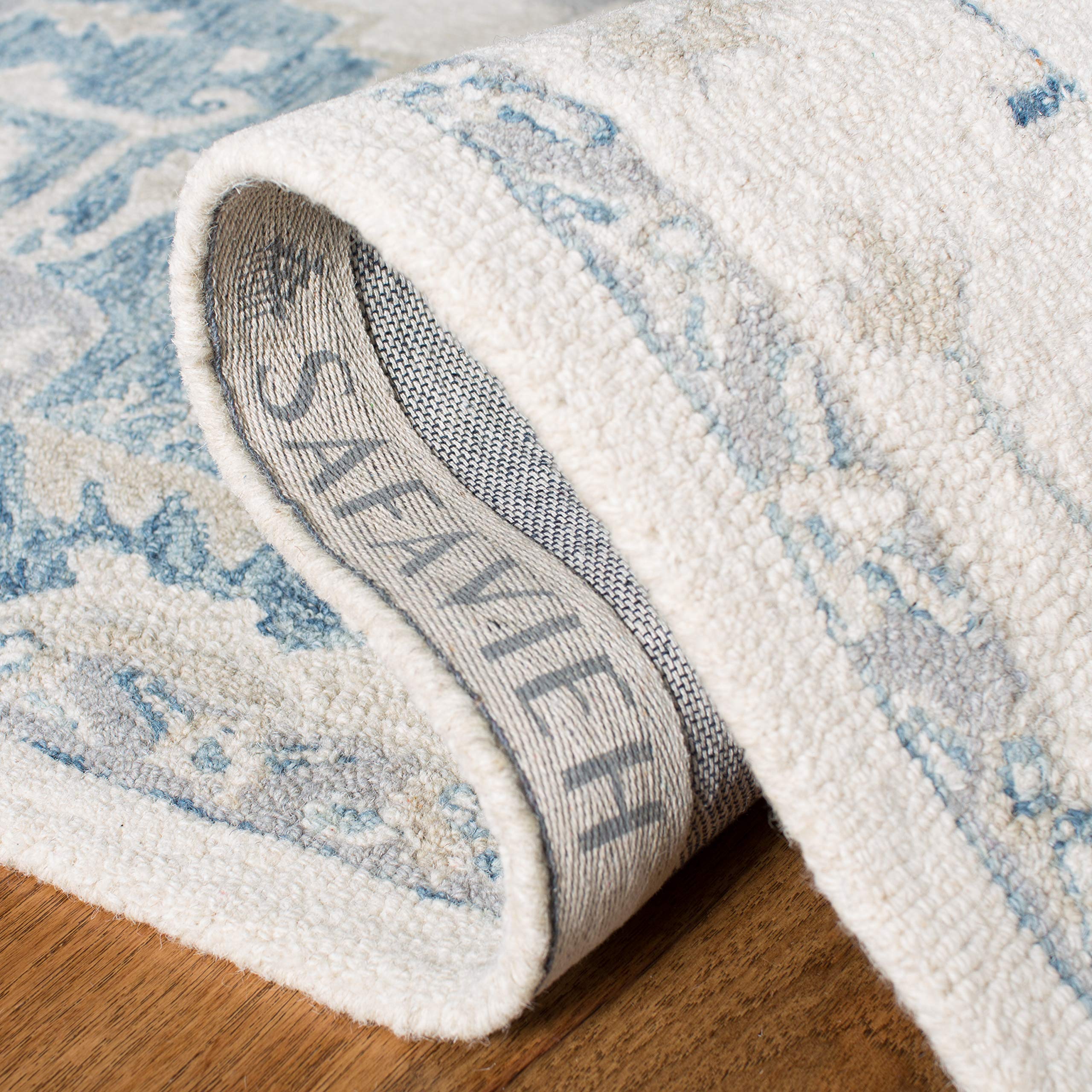 Safavieh MLP503L Handmade Wool Area Rug 8' x 10' - Ivory & Navy Shabby Chic Medallion Design, Non-Slip Durable for High Traffic Living Room, Bedroom, Dining Room | Perfect for Boho Decor & Cozy Home Interior