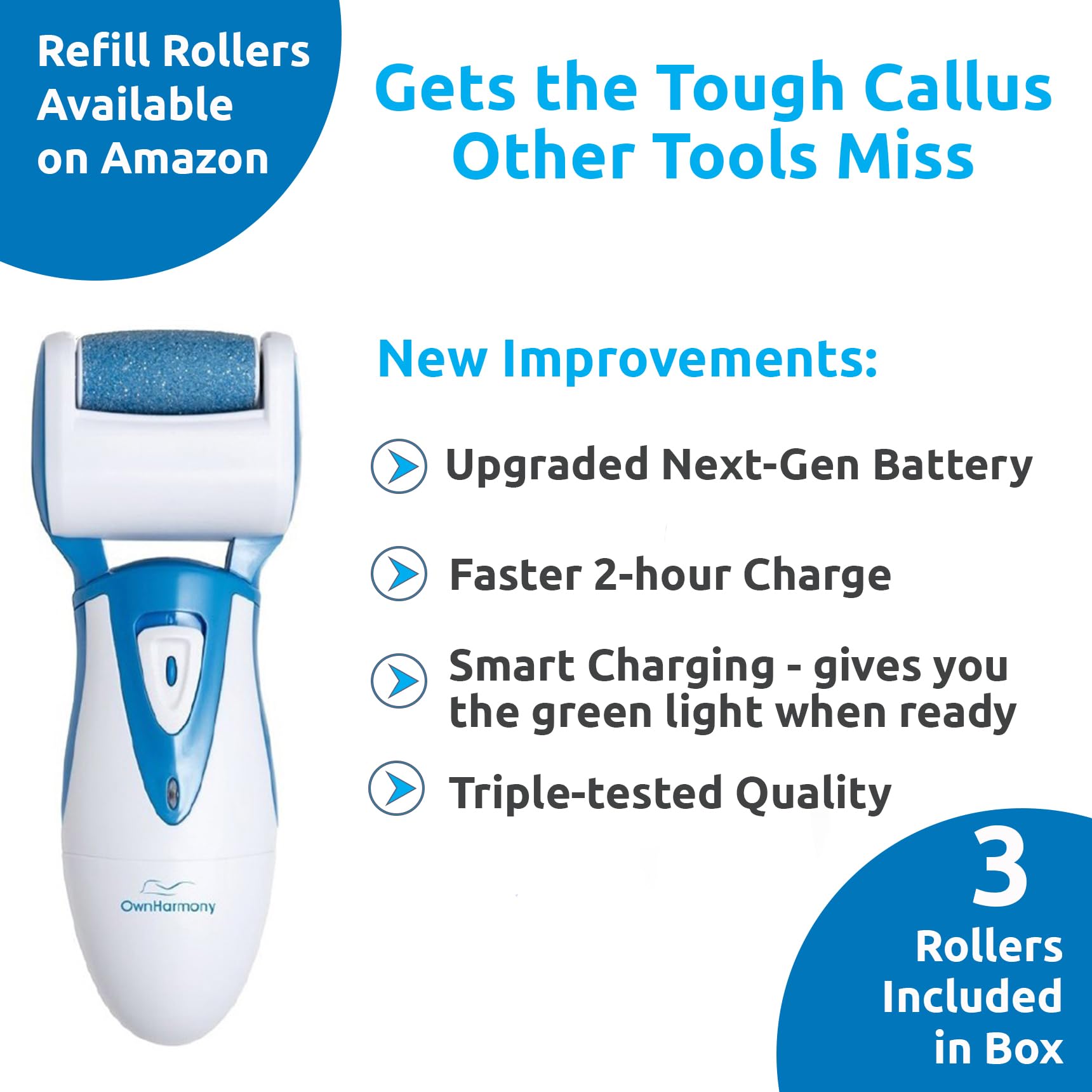 Electric Callus Remover for Women - Rechargeable Foot File Pedi Sander with 3 Rollers | Professional Pedicure Tool for Hard, Cracked & Dry Skin Care | Perfect for Home Spa, Salon & Travel Use