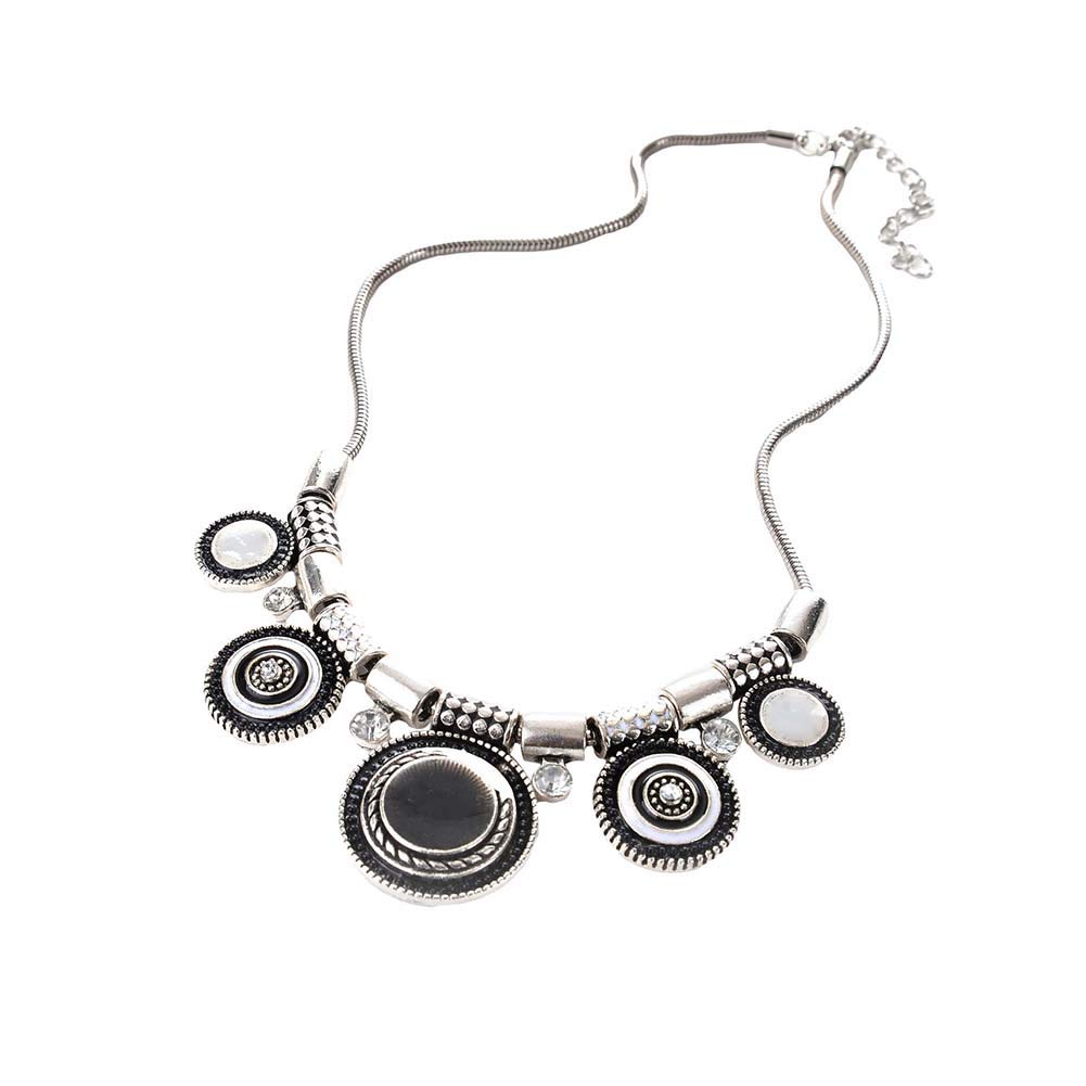 Elegant Ethnic Women's Rhinestone Inlaid Round Enamel Statement Bib Necklace - Black Jewelry Gift for Party, Wedding & Special Occasions