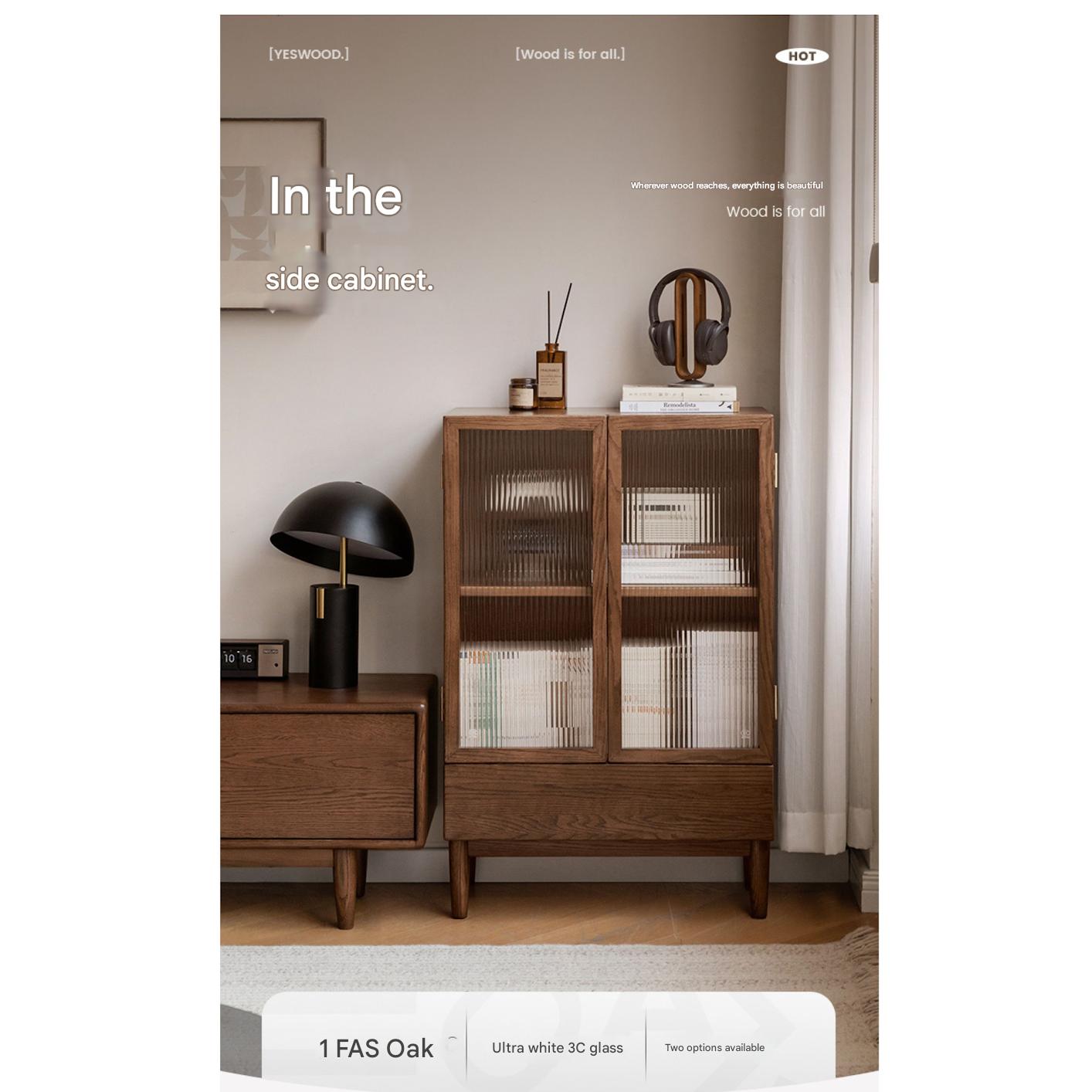 Solid Oak Wood Modern Side Cabinet - Stylish Storage for Living Room, Bedroom, or Office