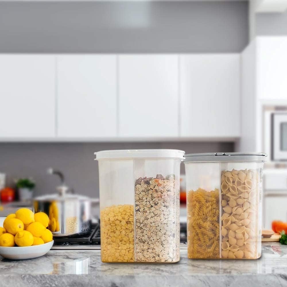 BPA-Free 2.6 Liter Plastic Food Storage Containers with Airtight Lids - 2-in-1 Stackable Cereal Dispenser Box for Kitchen Pantry Organization | Perfect for Cereals, Snacks, Rice, Flour & Dry Food Storage