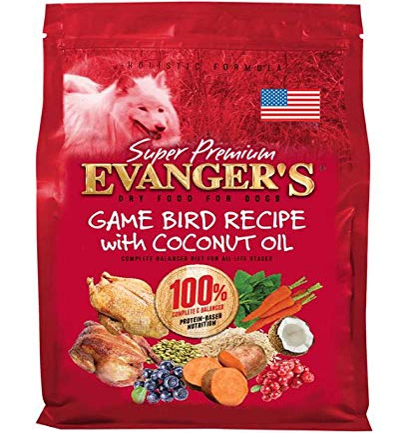 Evanger's Super Premium Gamebird Recipe with Coconut Oil Dry Dog Food - 33 lb Bag | High Protein Grain-Free Kibble for Active & Senior Dogs | Perfect for Training, Weight Management & Sensitive Stomachs