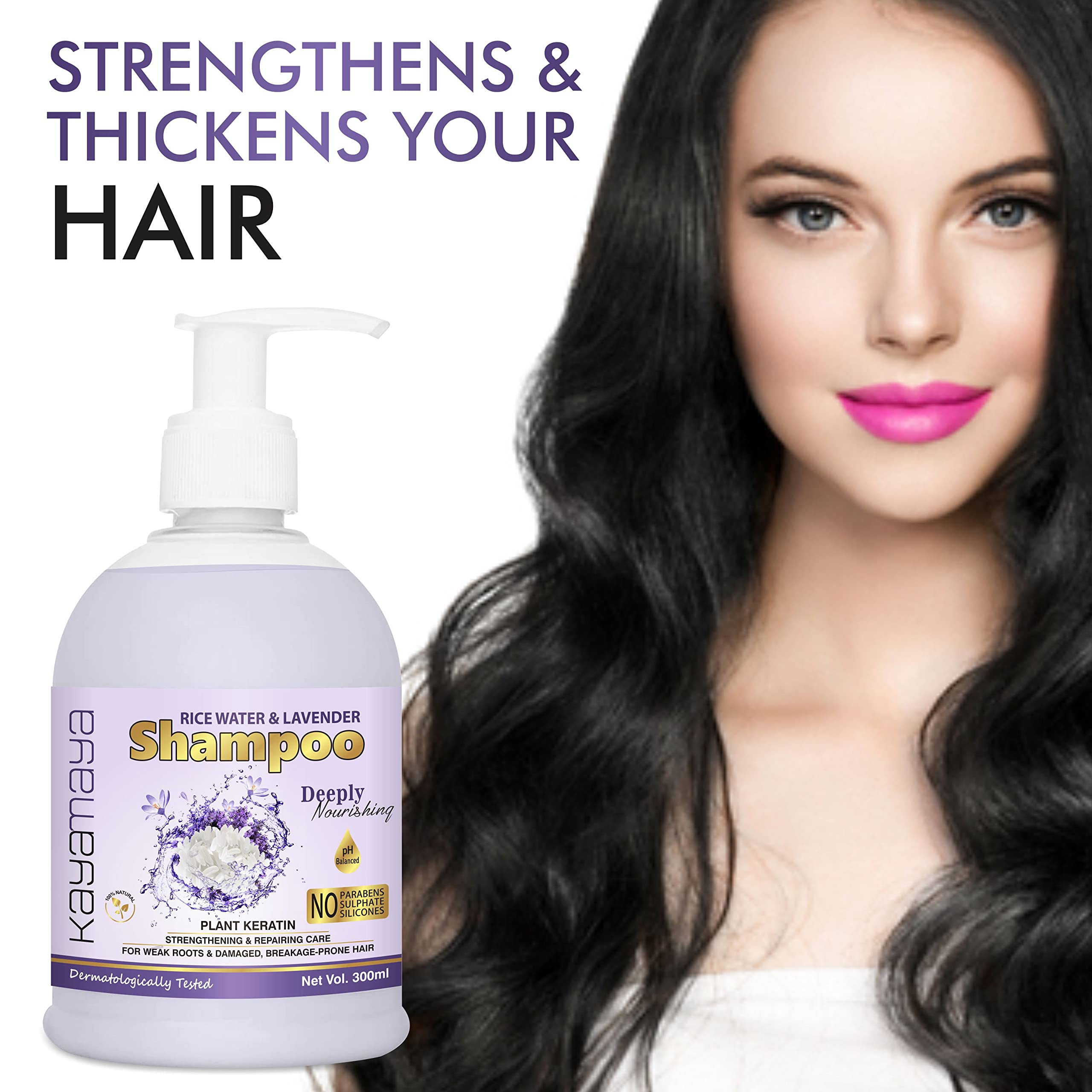 Kayamaya Rice Water Shampoo with Rice Keratin & Lavender Oil - Repairing Treatment for Damaged, Dry, Frizzy Hair - 300mL - Perfect for Daily Hair Care & Salon-Quality Results at Home