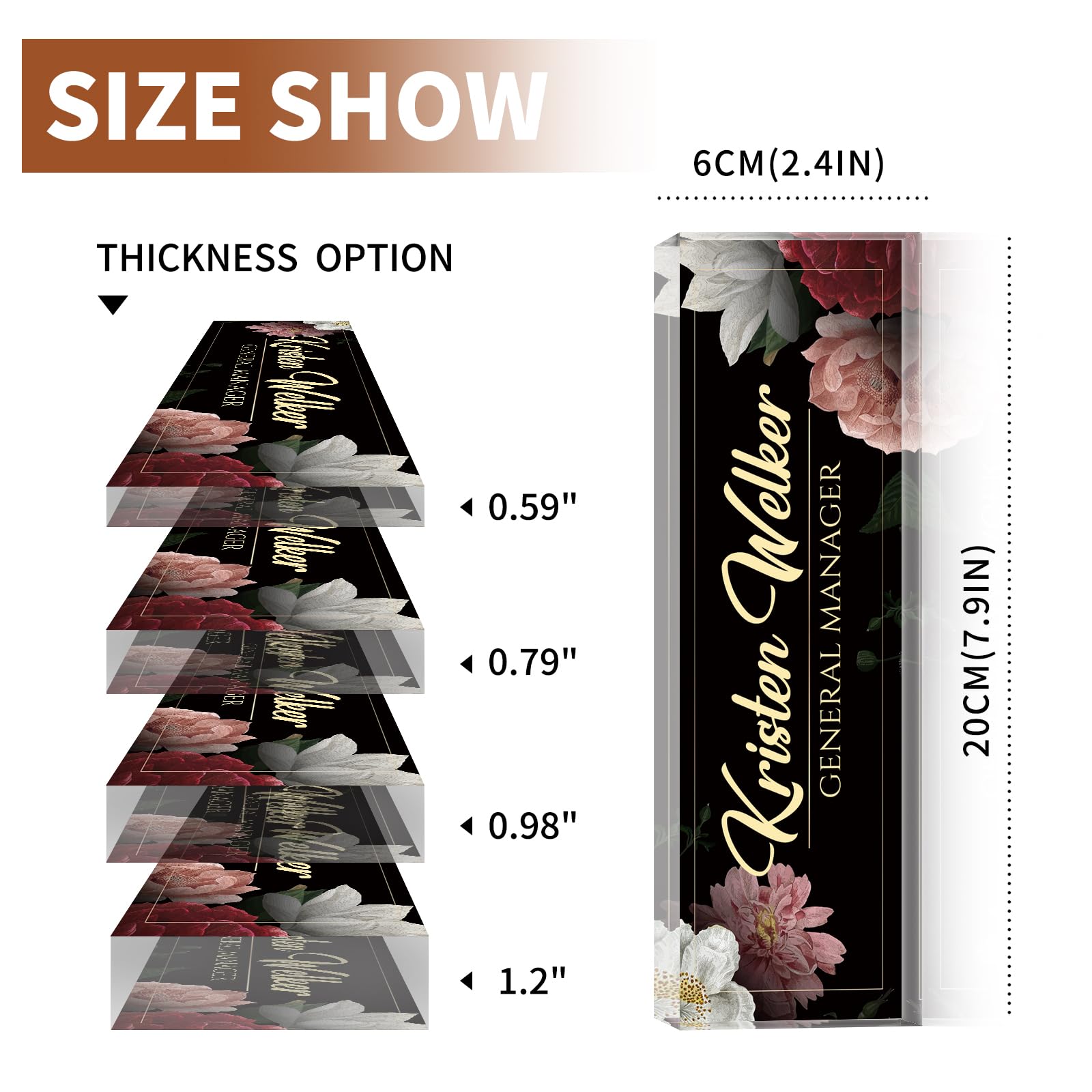 Personalized Acrylic Desk Name Plate - Custom Employee Appreciation Gift for Office, Teacher, Nurse, Manager & Boss - Elegant Black Floral Design for Professional Workspace Decor & Office Accessories