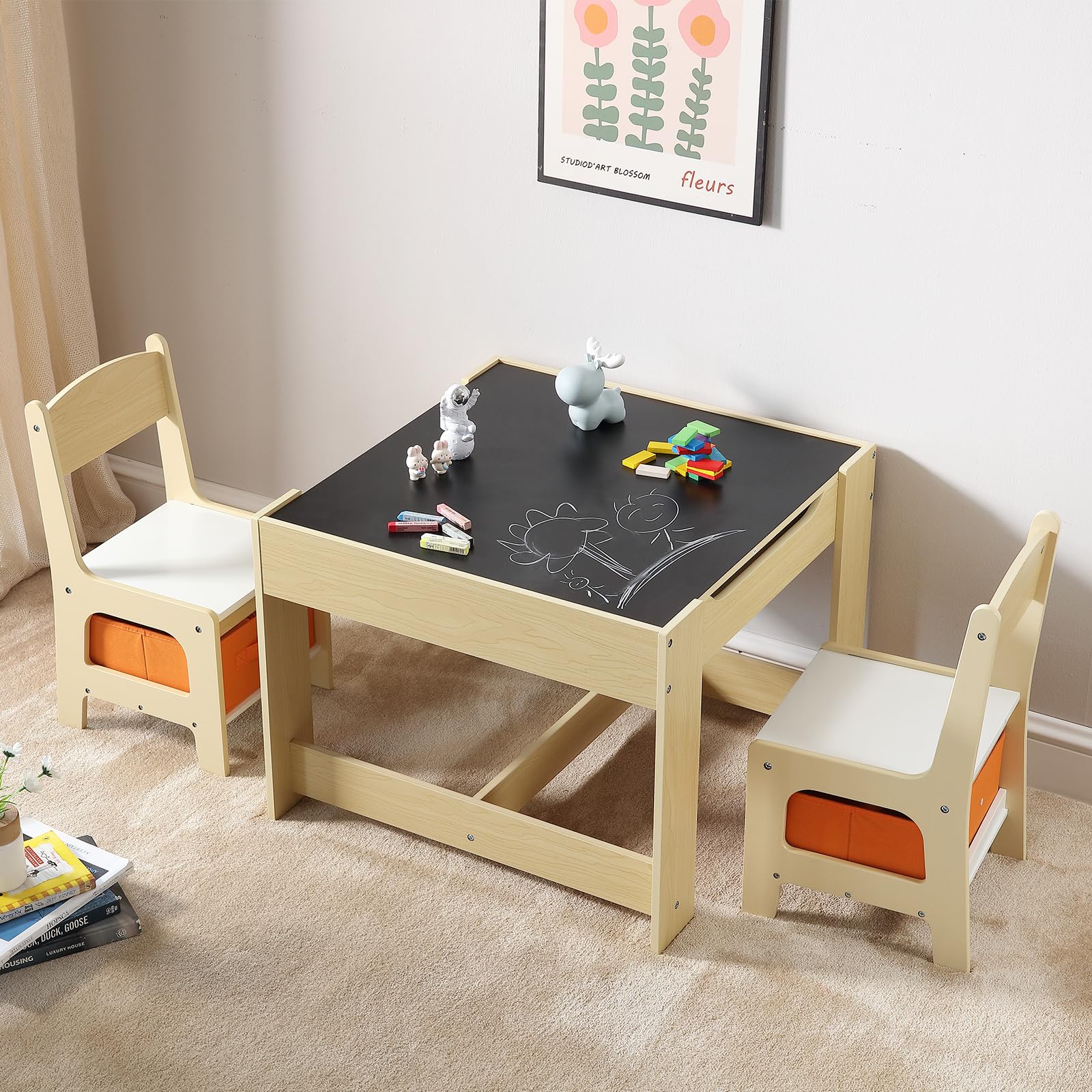 VEVOR Kids Table and Chairs Set - Adjustable Toddler Activity Play Table with Storage, Multifunctional Children's Furniture for Drawing, Learning & Playtime - Perfect for Home, Preschool & Daycare Use