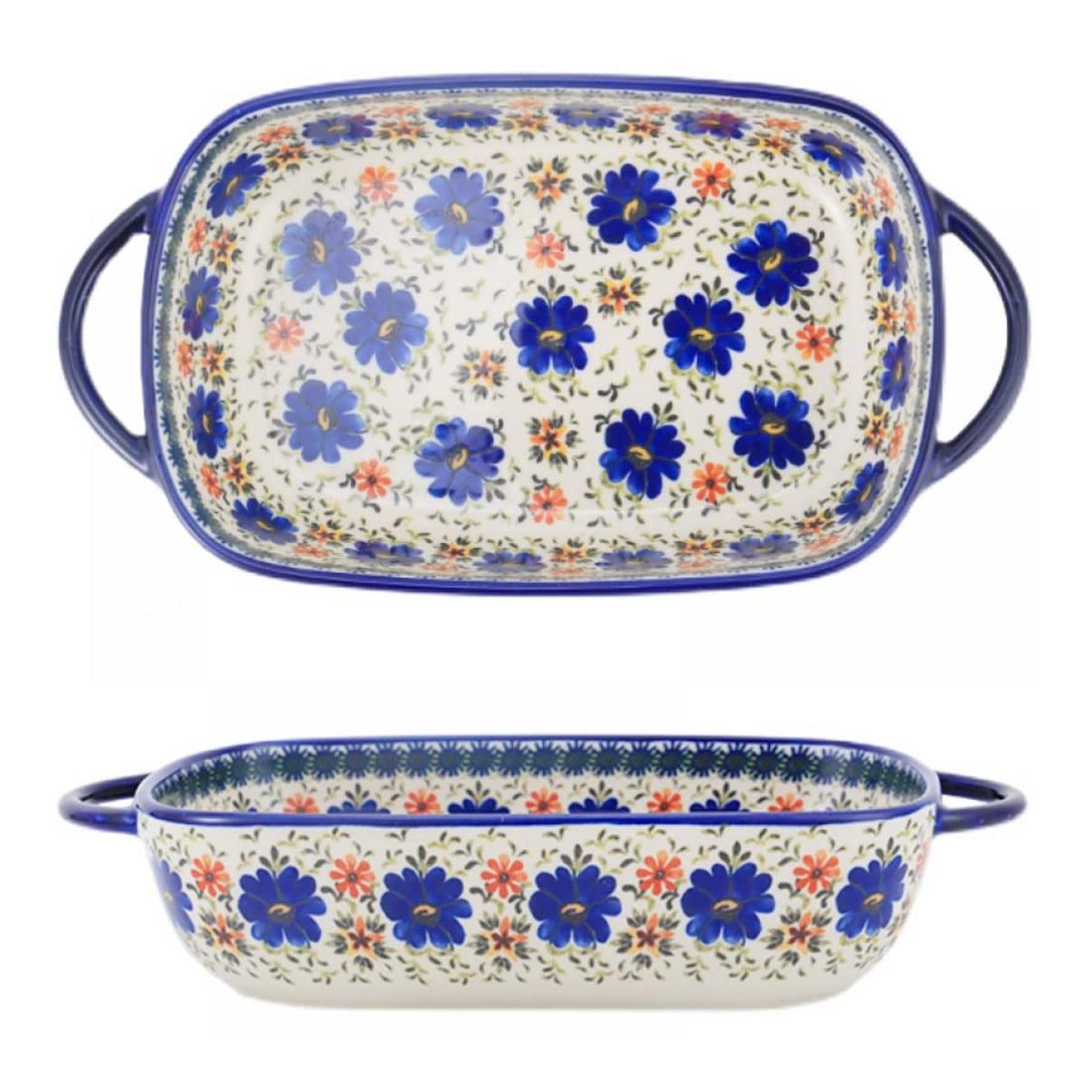 Vintage Blue Floral Phalaenopsis Ceramic Casserole Dish - 24oz Oven-Safe Baking Pan with Handles for Lasagna, Casseroles & More | Perfect for Oven-to-Table Serving & Holiday Dinners