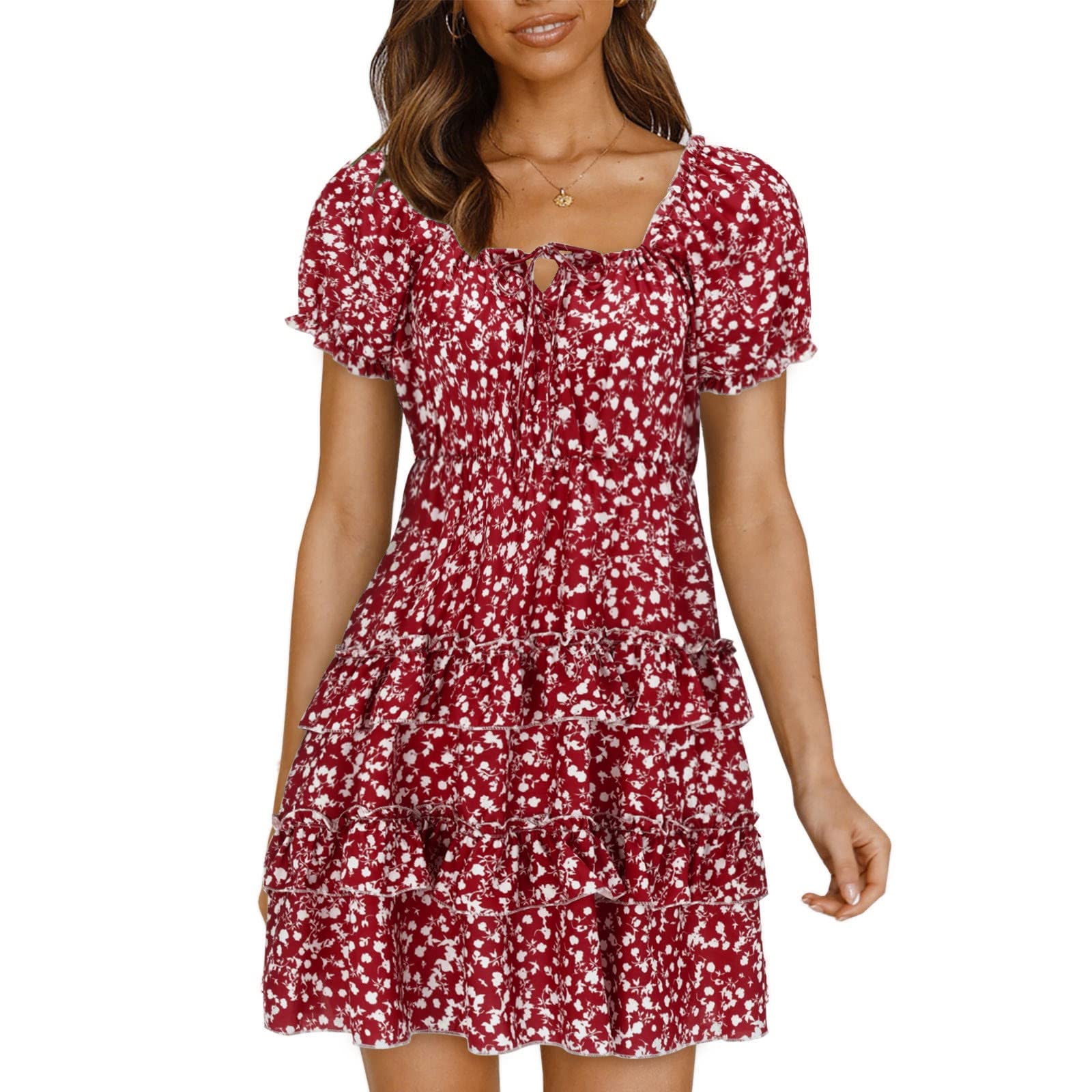 Elegant White Cocktail Dress for Women - Floral Print, V-Neck, Short Sleeve, Pleated Mini Sundress | Perfect for Summer Parties, Beach Vacations & Date Nights