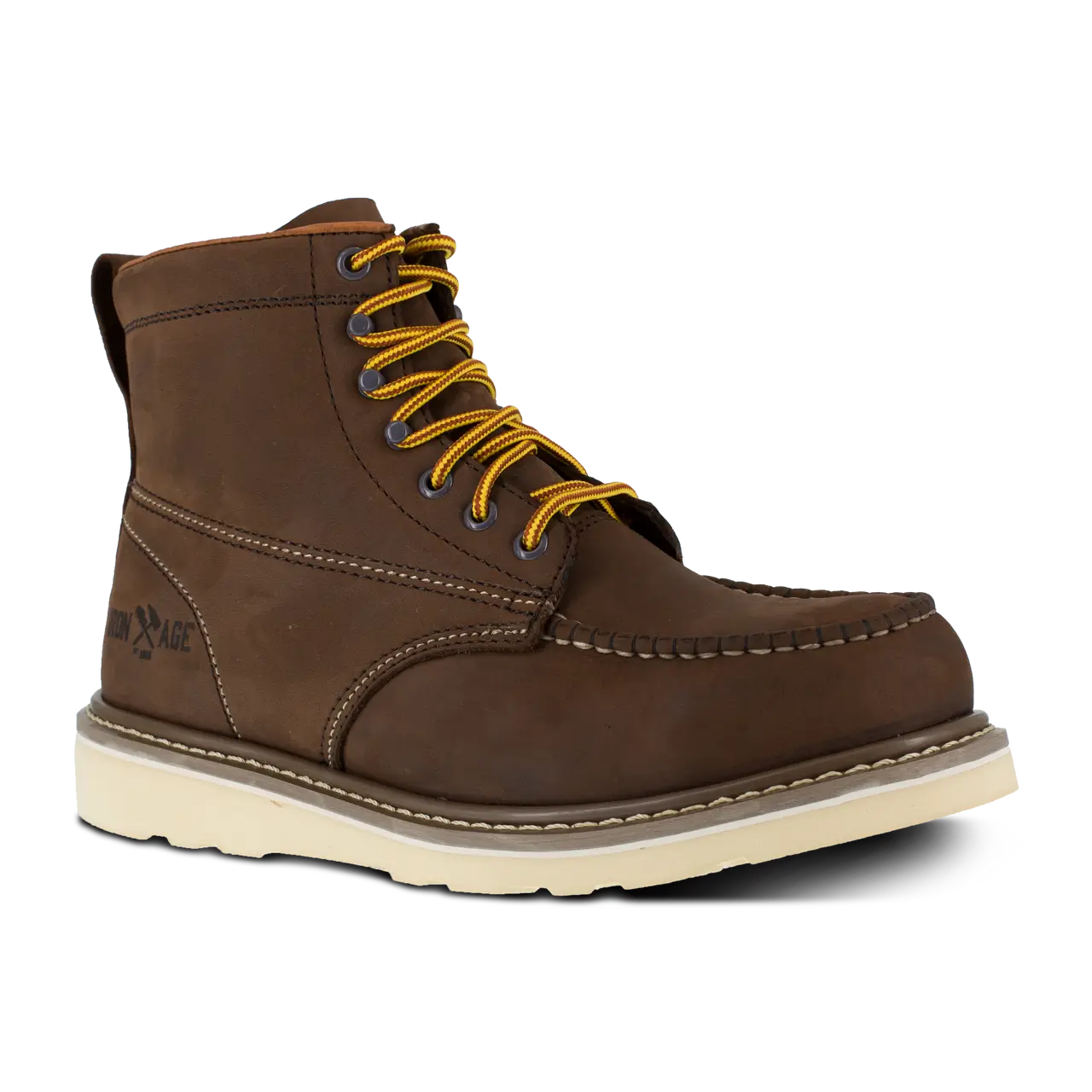 Reinforcer Steel Toe 6 Inch Wedge Work Boots for Men - Brown Safety Shoes for Construction, Warehouse & Outdoor Work | Slip Resistant & Comfortable