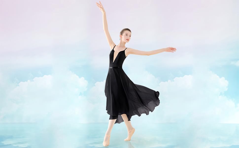 Phoeswan Women's Ballet Leotard - Deep V Camisole Black Dance Leotard for Adults, Elegant Stretch Leotards for Ballet, Contemporary & Jazz Dance, Size L - Perfect for Dance Classes, Performances & Practice
