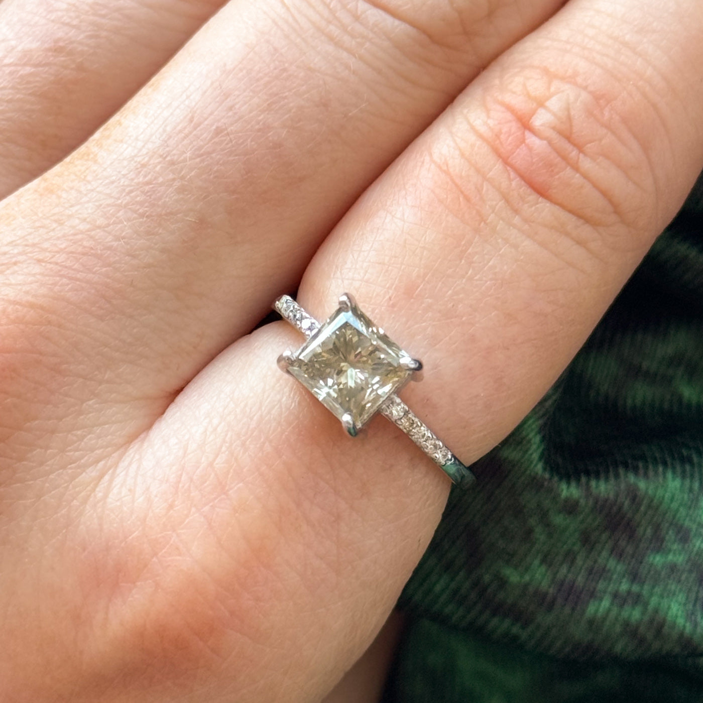 2.07ctw Champagne Diamond Princess Cut Engagement Ring - Size 6.5 - Elegant Wedding Band, Anniversary Gift for Her - Perfect for Proposals, Bridal Jewelry & Special Occasions