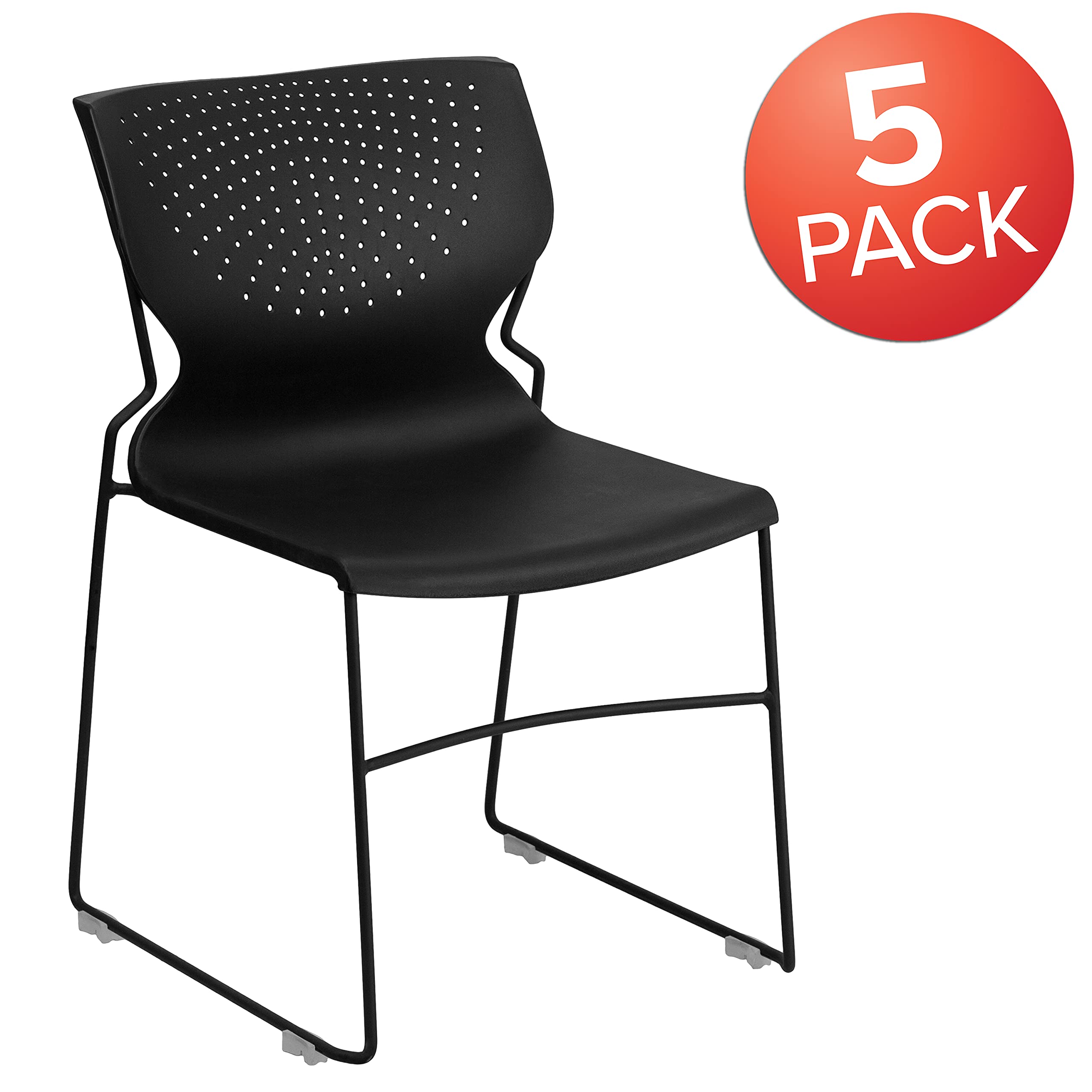5-Pack Heavy Duty Black Stacking Chairs - 661 lb Capacity, Full Back Support & Durable Steel Frame - Perfect for Events, Banquets, Classrooms & Office Use