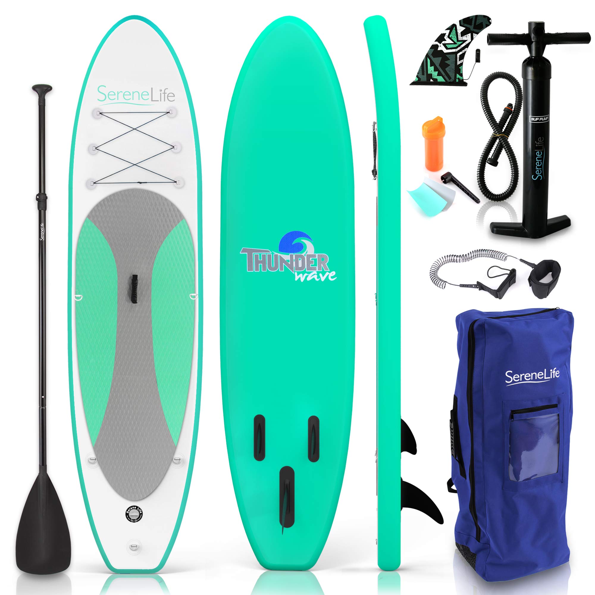 SereneLife Inflatable Stand Up Paddle Board - Ultra Stable SUP for Adults & Kids with Non-Slip Deck, Premium Paddle Board Accessories, Carry Bag, Dual Action Pump, Paddle & Ankle Leash - Perfect for Lakes, Rivers & Ocean Recreation