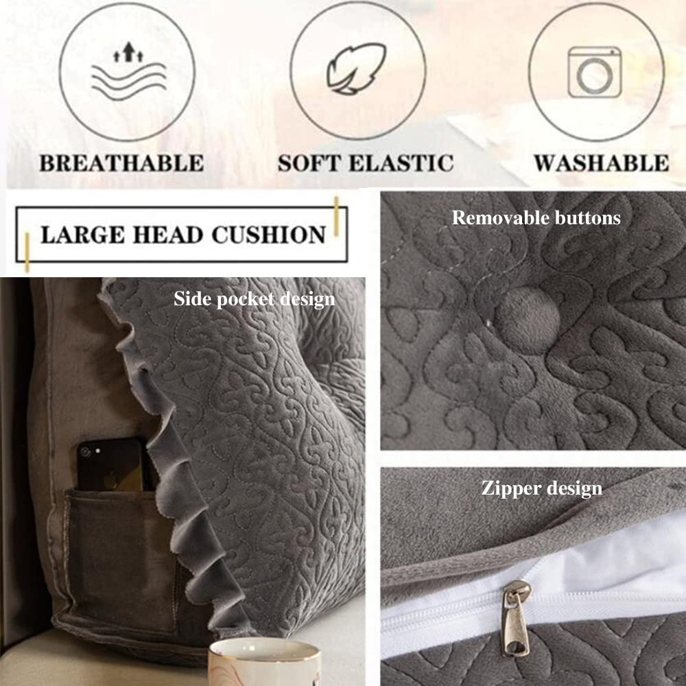 **Large Soft Reading Bed Rest Pillow - 70inch/180cm Grey Wedge Cushion with Headboard & Lumbar Support for Dorm, Daybed, or Full Size Bed - Perfect for Reading, Relaxing, and Back Pain Relief**
