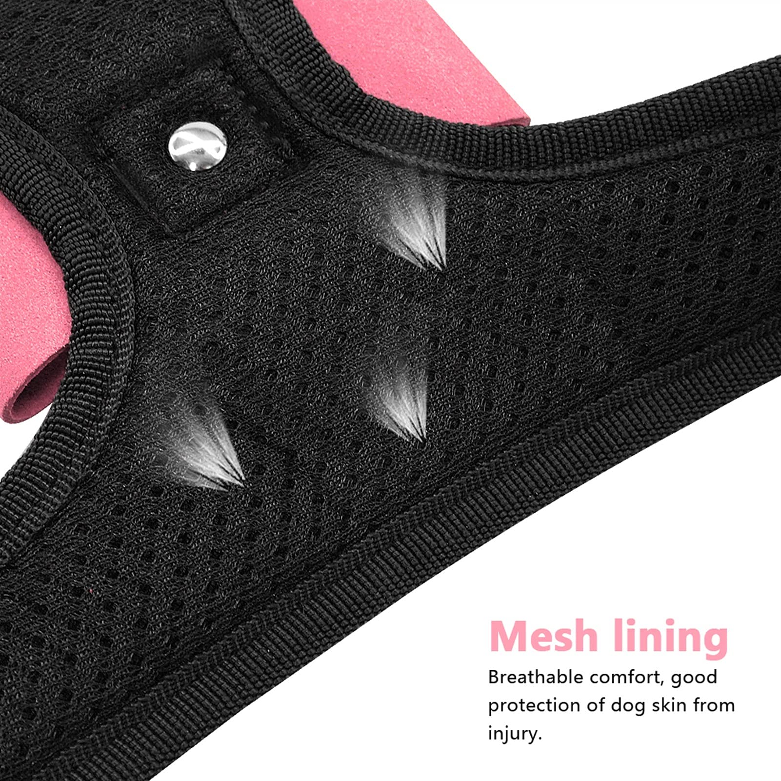 FNSK Reflective Nylon Dog Harness with Rhinestone Bowknot - Adjustable Small Medium Pet Vest for Pitbull, Pug & Other Breeds - Perfect for Night Walks, Training & Outdoor Adventures (Black, Size S)