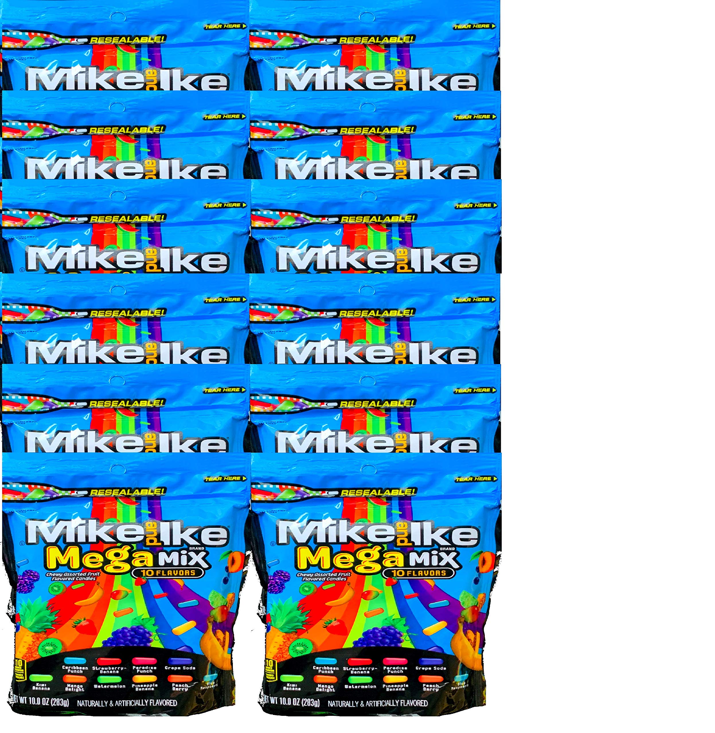 Mike and Ike Original Fruits & 10 Flavor Mega Mix Candy - 12 Pack of 10 oz Bags - Sweet Fruity Chewy Candy Treats for Parties, Movie Nights, and Snacking