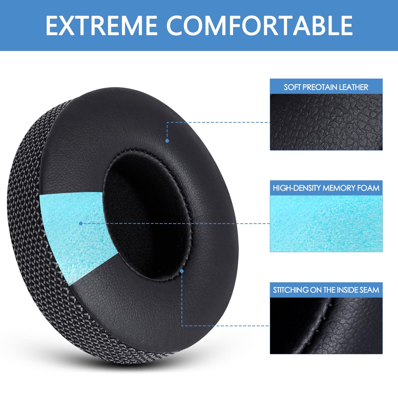GVOEARS Replacement Ear Pads for Beats Solo 3 Wireless Headphones - Protein Leather Memory Foam Cushions Compatible with Beats Solo3/Solo2 On-Ear Headphones - Perfect for Music, Gaming & Travel Comfort