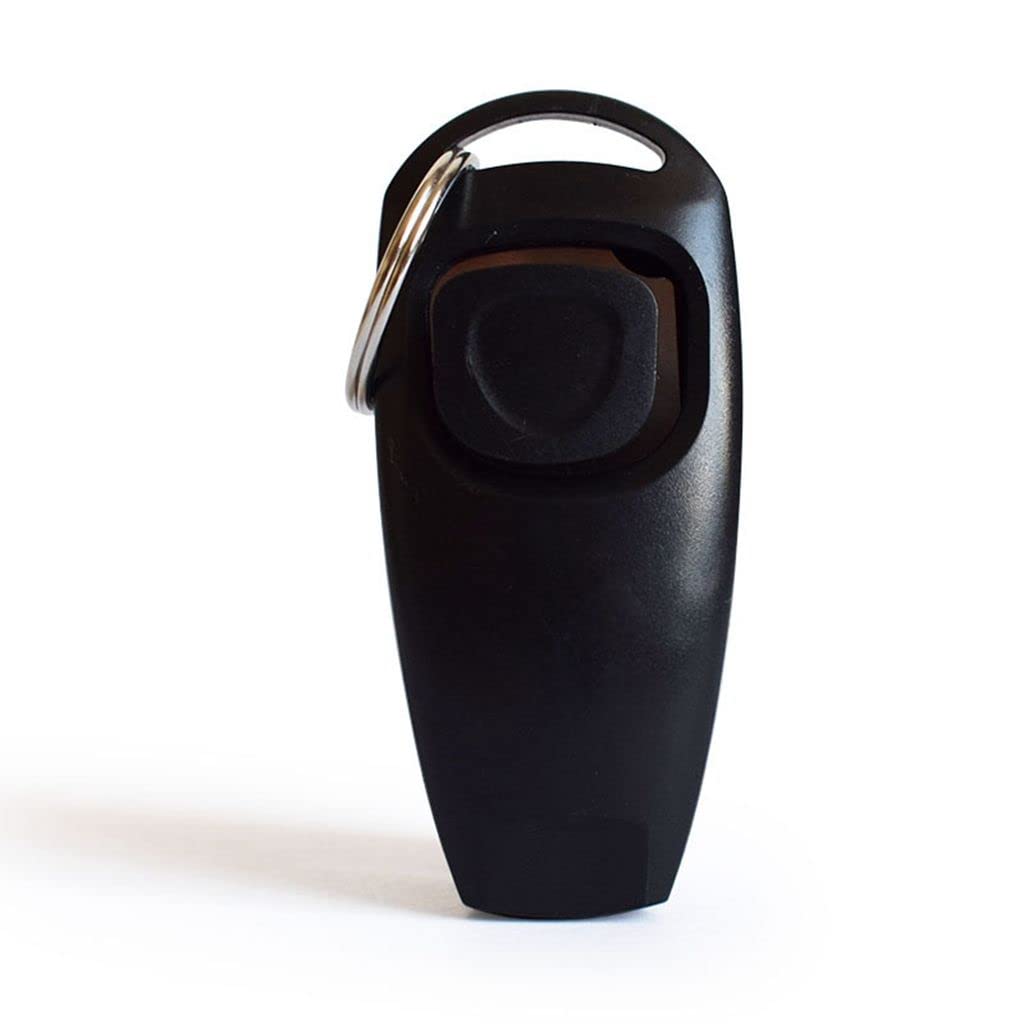 2 in 1 Dog Training Whistle & Clicker with Key Ring - Professional Pet Trainer Tool for Obedience Commands & Behavior Correction - Includes Treat Pouch for Rewards - Perfect for Outdoor Walks, Park Training & Home Use (Black)