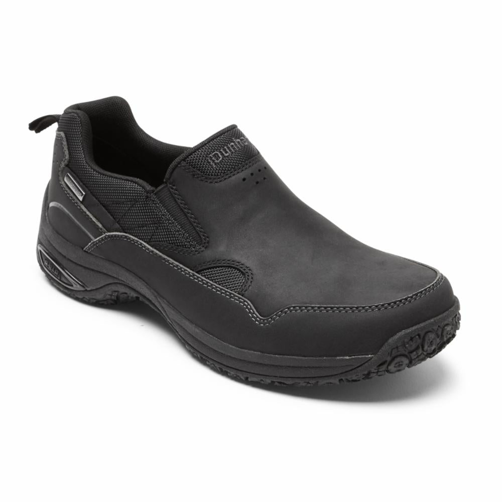 Dunham Men's Cloud Plus Slip-On Sneakers - Comfortable Walking Shoes for Wide Feet (2E Width) - Black Casual Shoes for Work, Travel & Everyday Wear