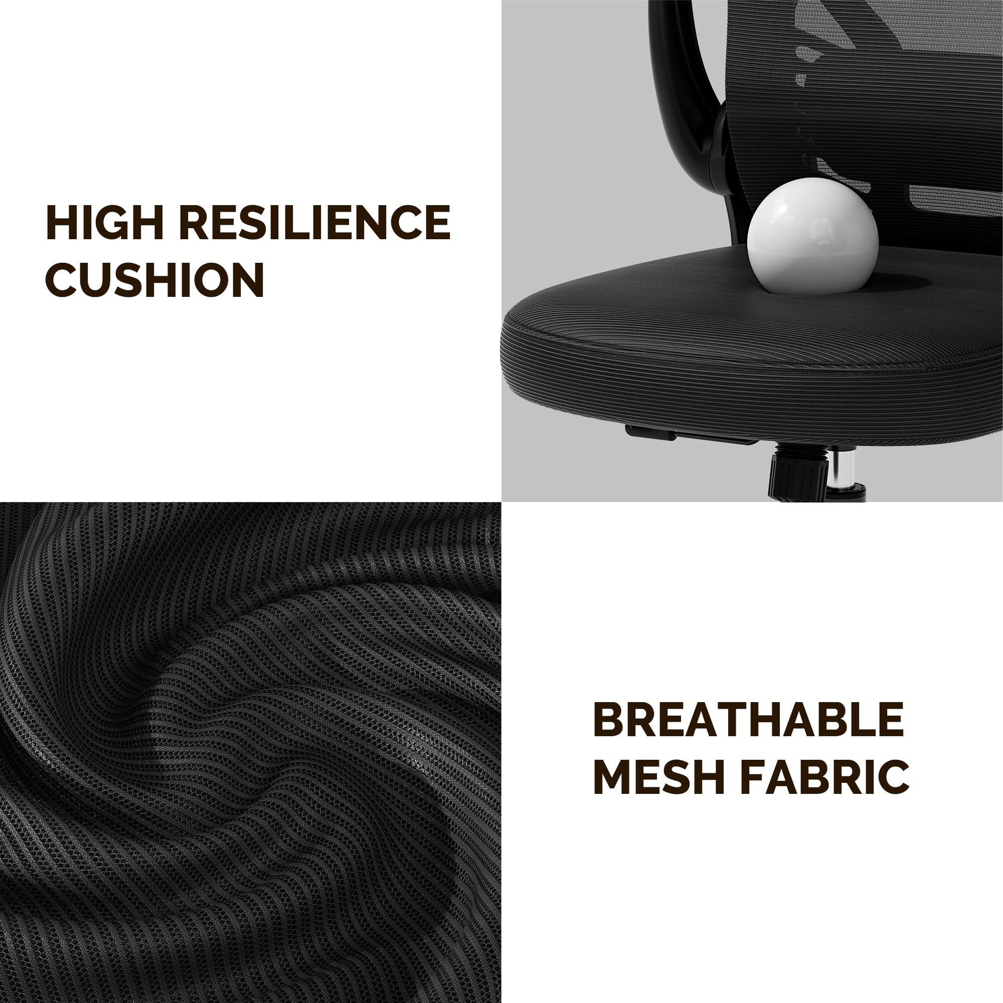 Ergonomic Mesh Office Chair with Wheels - Adjustable Lumbar Support & Flip-Up Arms, Swivel Computer Desk Chair for Home & Office Use - Comfortable Black Task Chair for Long Working Hours