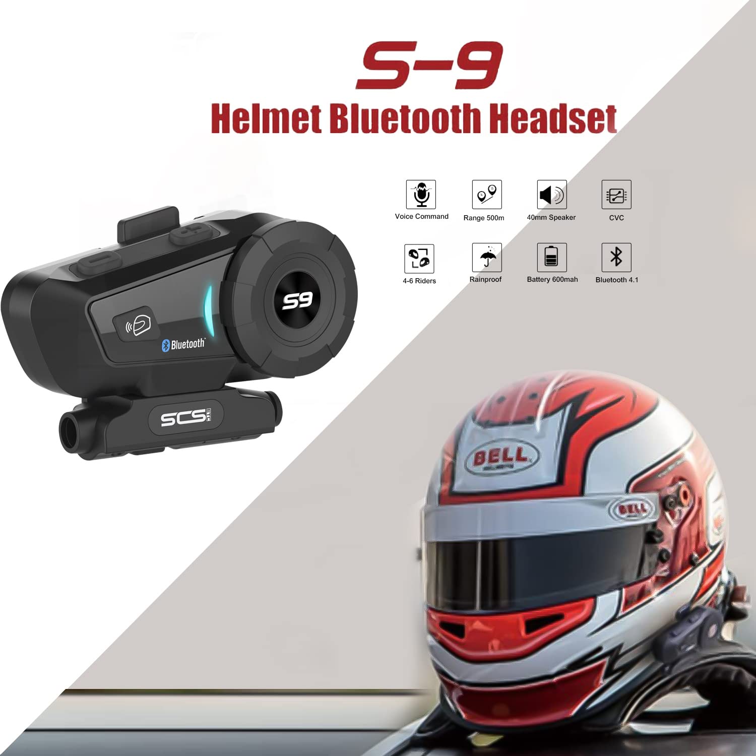 S-9 Motorcycle Helmet Bluetooth Headset - 2000m Range, 6-Way Intercom with CVC Noise Cancellation, IP65 Waterproof, Hands-Free & GPS Support (2 Pack) - Perfect for Group Rides, Commuting & Adventure Touring