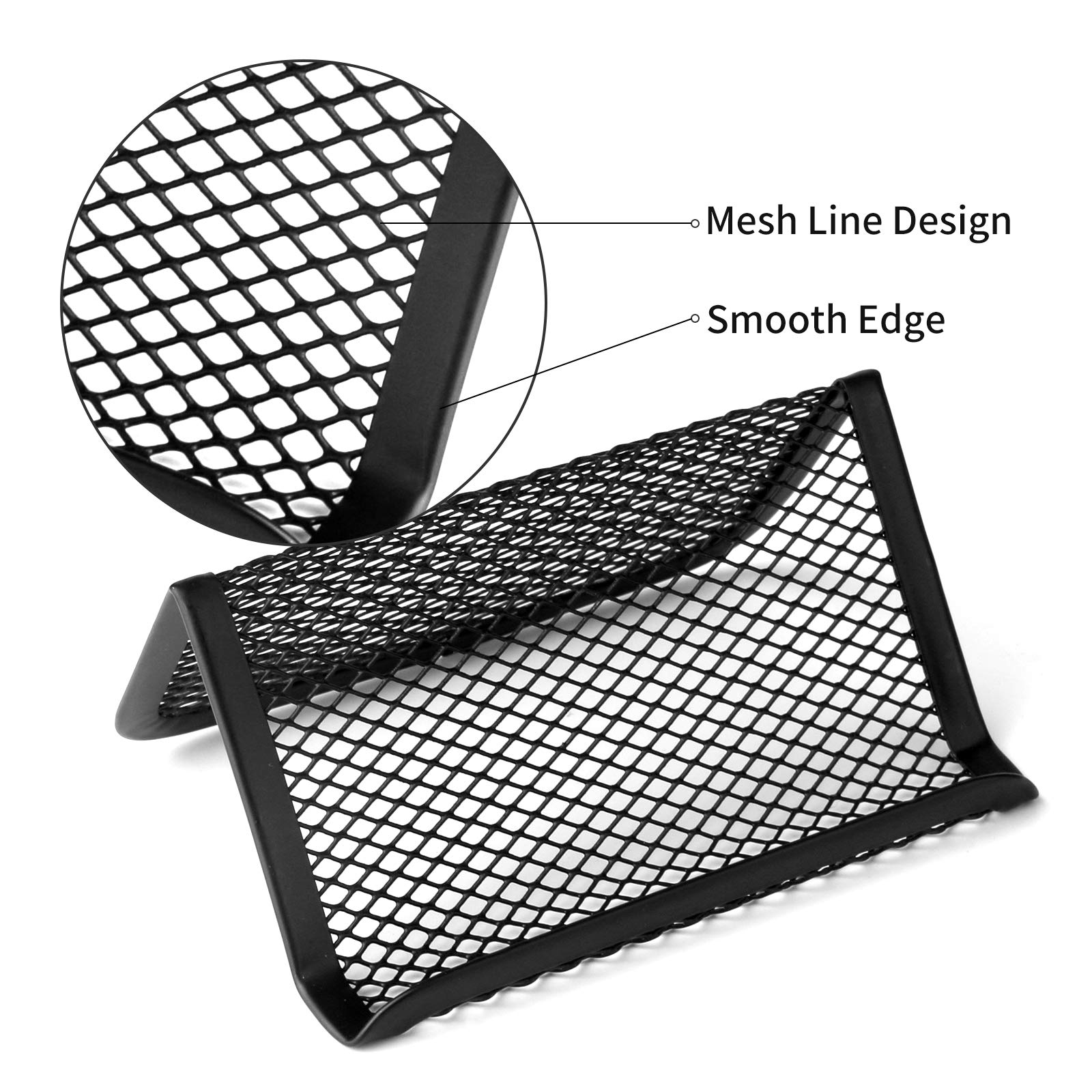 Golden Pearl Black Metal Mesh Business Card Holder - 50 Card Capacity Desk Organizer for Office, Meetings & Networking (Set of 6)