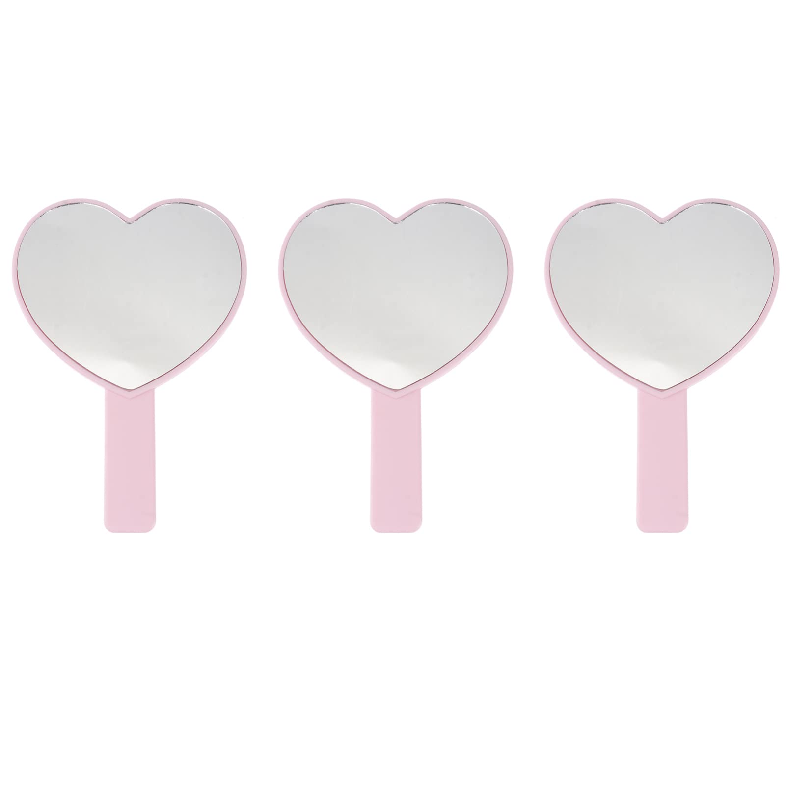 FRCOLOR 3-Piece Heart Shaped Handheld Mirrors - Portable Travel Cosmetic Mirror with Comfortable Handle, Perfect for Makeup, Gifts & Home Decor (Pink) - Ideal for Travel, Vanity, Bridal & Bedroom Use