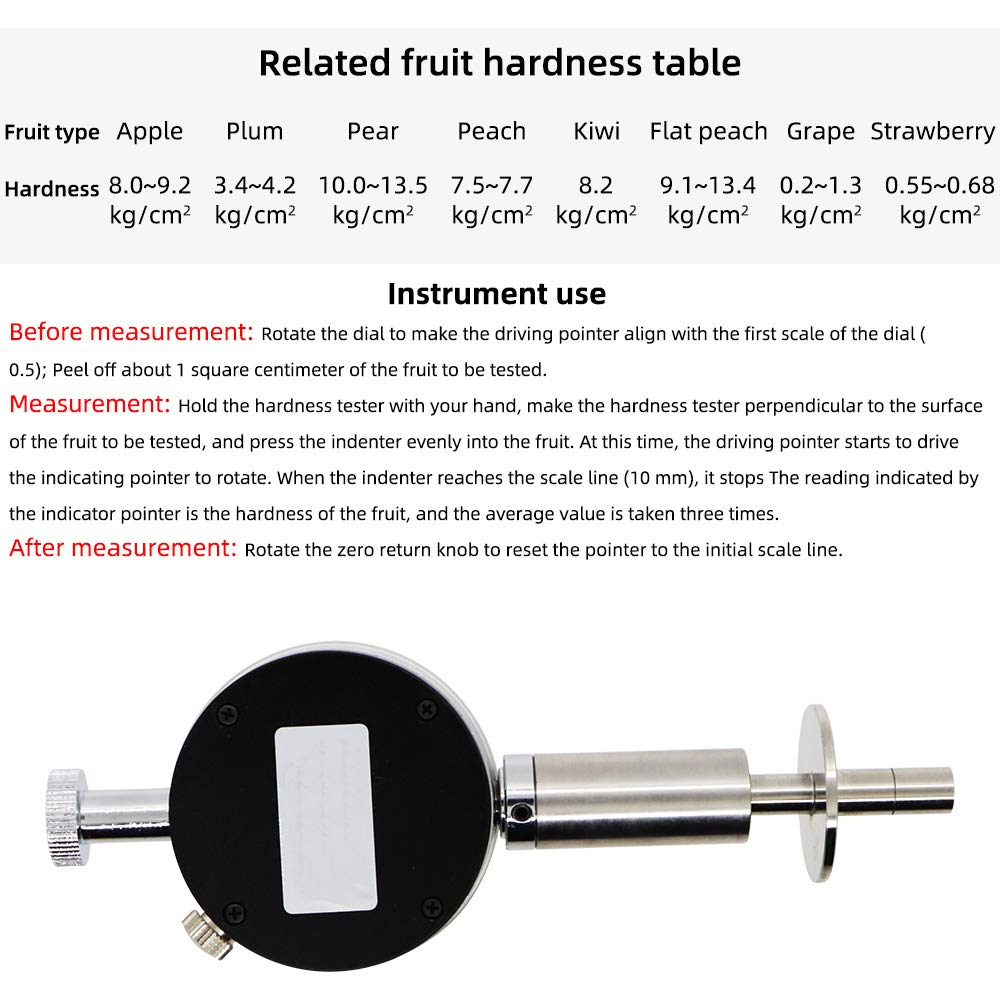 Premium Fruit Hardness Tester - Dual Pressure Head (8mm & 11mm) with 0.5-12kg/cm² & 1-24kg/cm² Range | Portable Fruit Penetrometer for Measuring Apple, Pear, Peach Firmness | Ideal for Farmers, Quality Control & Agricultural Research