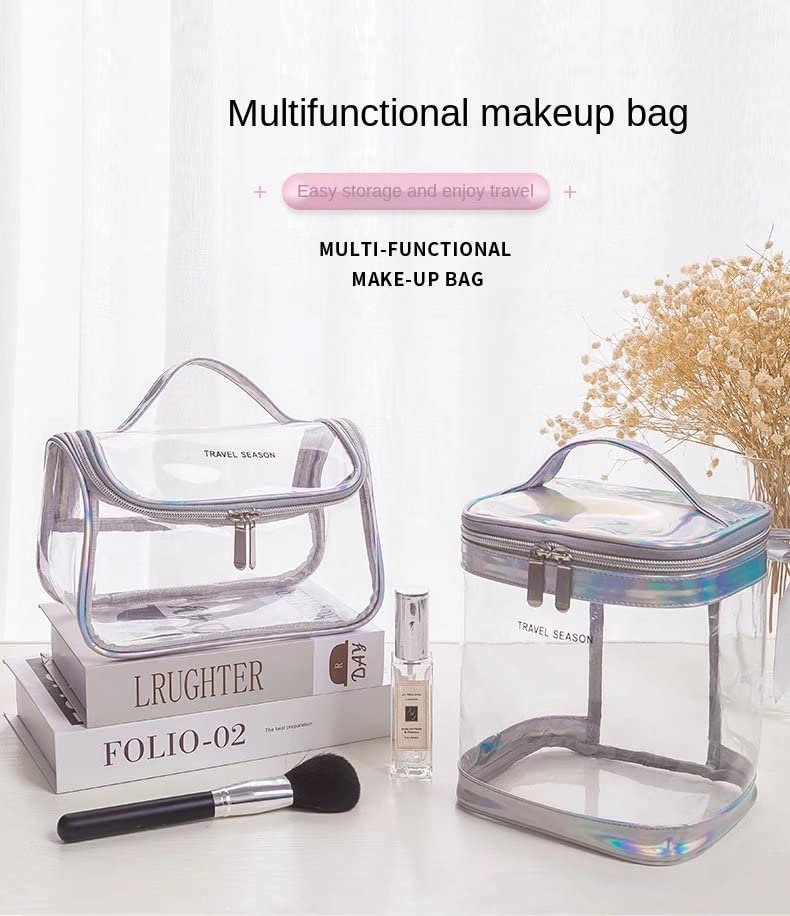 **Clear Toiletry Bag - Transparent Waterproof Travel Cosmetic Organizer with Zipper & Handle, Large Capacity Makeup Storage Pouch (14.5 x 17 x 20cm) - Perfect for Air Travel, Gym, Camping & Beach Trips**