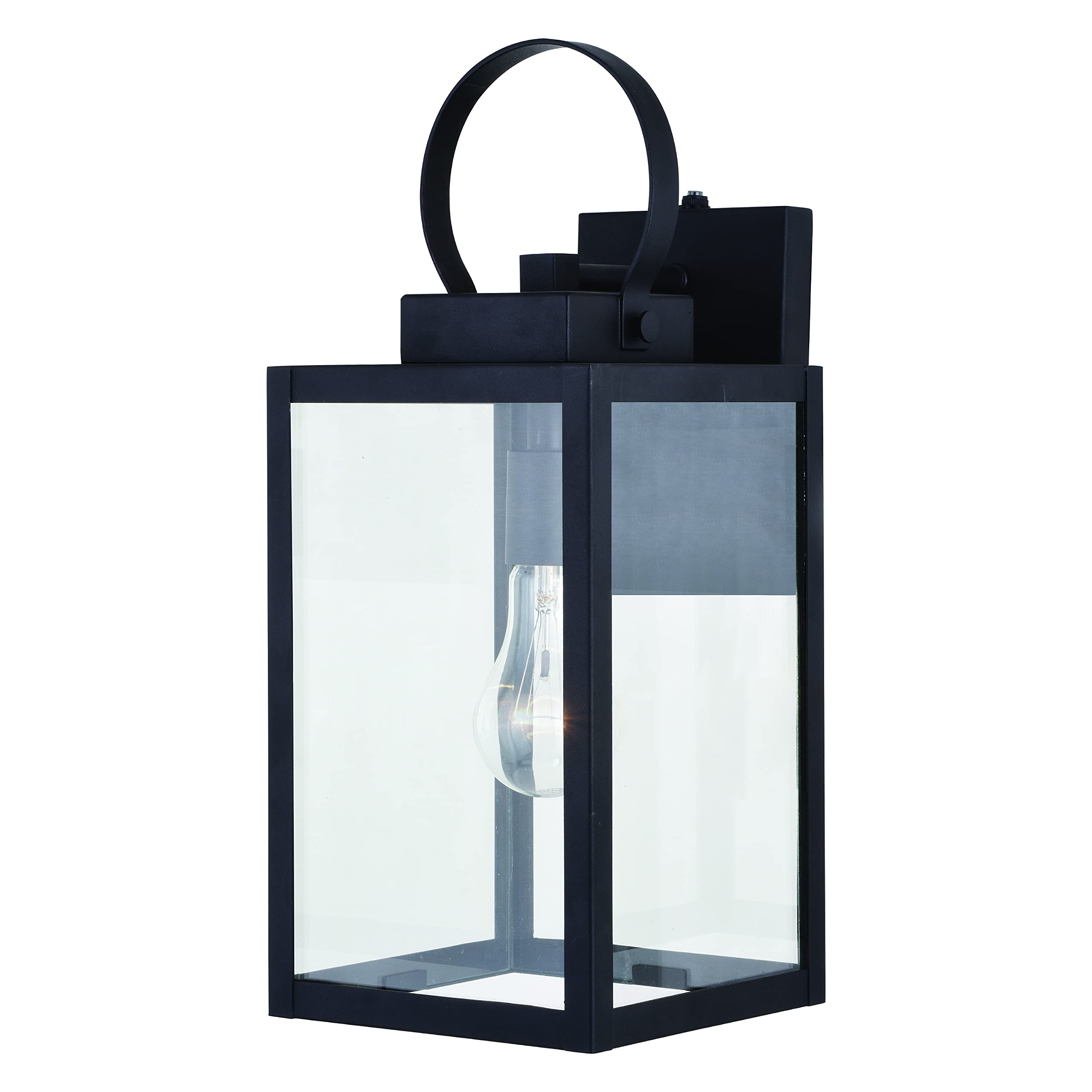 VAXCEL Medinah 7-Inch Black Outdoor Wall Lantern with Clear Glass - Dusk to Dawn Sensor - Perfect for Porch, Patio, Garden & Entryway Lighting