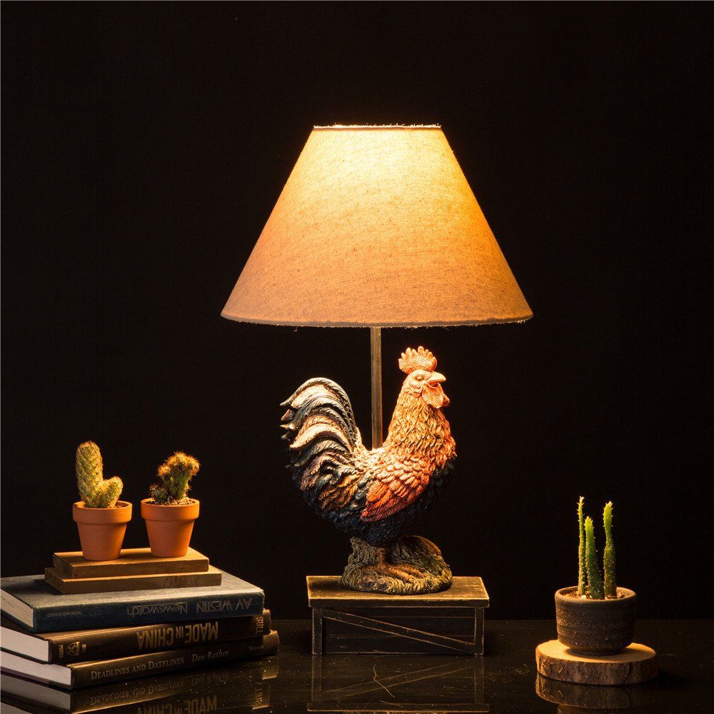 Farmhouse Style Rooster Table Lamp with Burlap Shade - 19.69