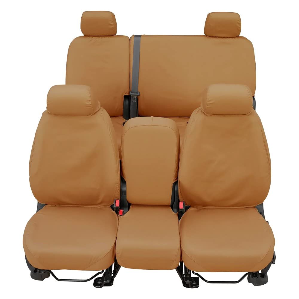 Covercraft Custom-Fit Front Bench SeatSaver Seat Covers - Premium Polycotton Fabric in Tan Color | Perfect for Trucks, SUVs & Cars | Protects Seats from Wear, Spills & Pets