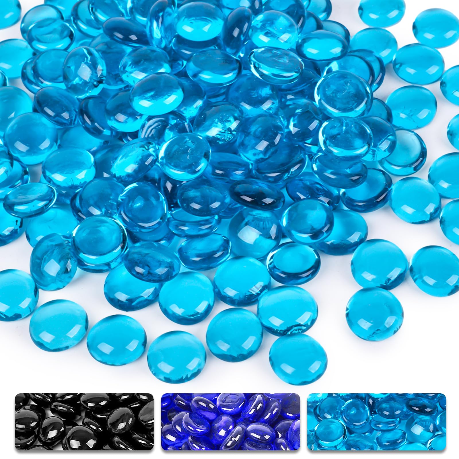 DomeStar 10LB Blue Fire Glass Rocks - Reflective Round Fire Pit Crystals for Natural Gas & Propane Fire Pits - Perfect for Outdoor Patio, Backyard Landscaping & Fireplace Decor