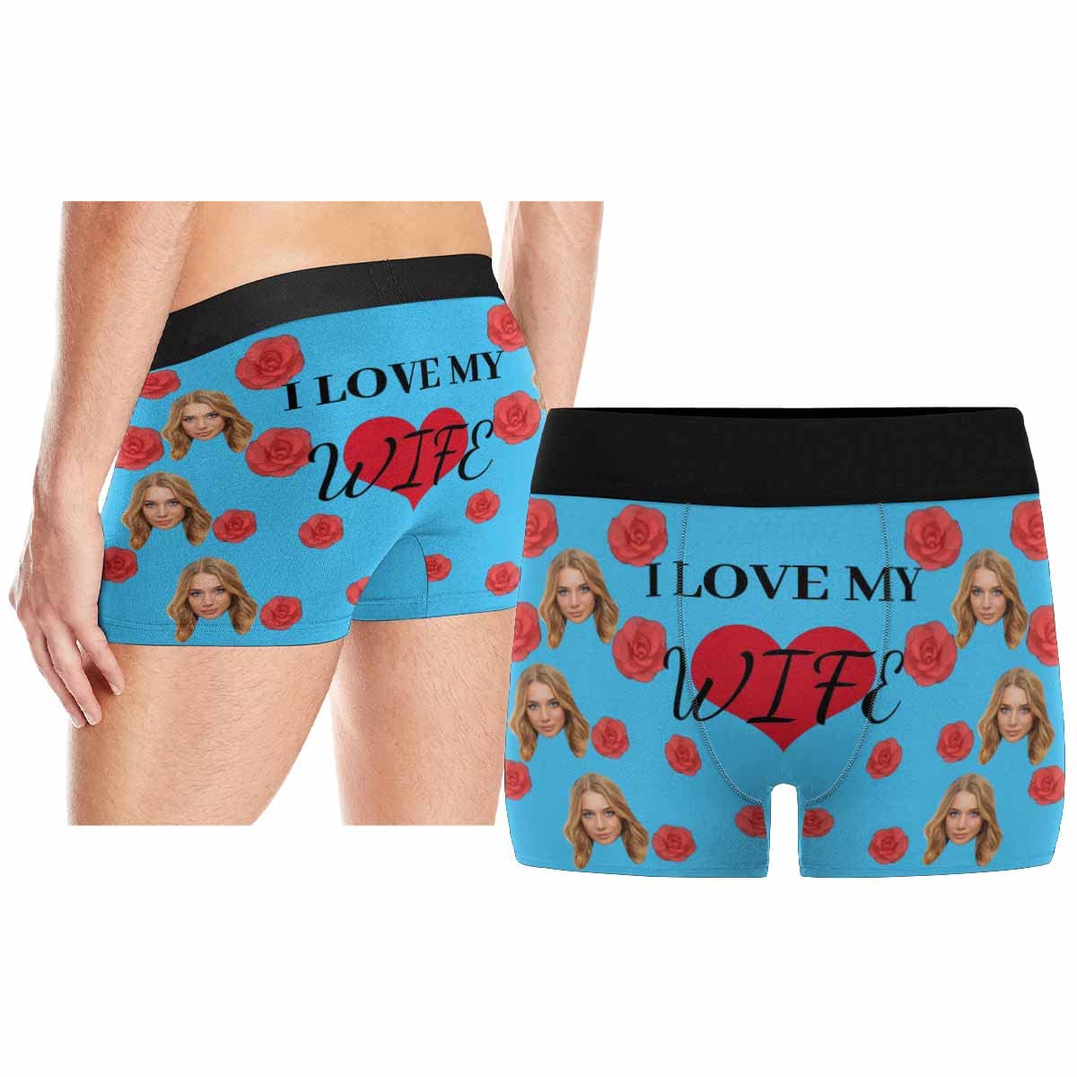 Custom Personalized Men's Boxer Briefs with Red Rose Heart Print - Perfect for Valentine's Day Gifts, Anniversary Presents & Romantic Occasions