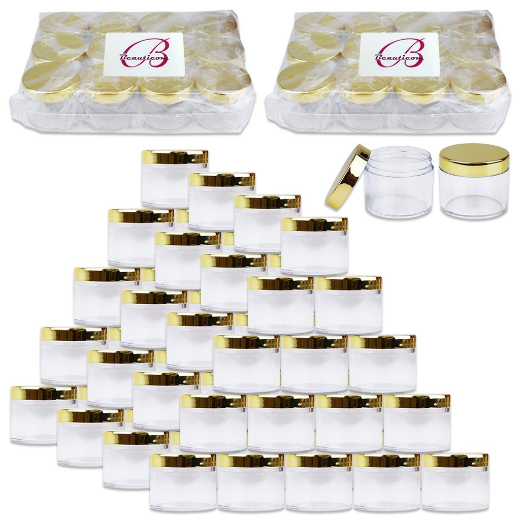 Beauticom 60ml (2oz) Round Clear Leak-Proof Plastic Jars with Gold Lids - Travel-Friendly Cosmetic Containers for Makeup, Lotion, Creams, Oils & Salves (Pack of 384) - Perfect for DIY Beauty Products, Travel Toiletries & Home Organization