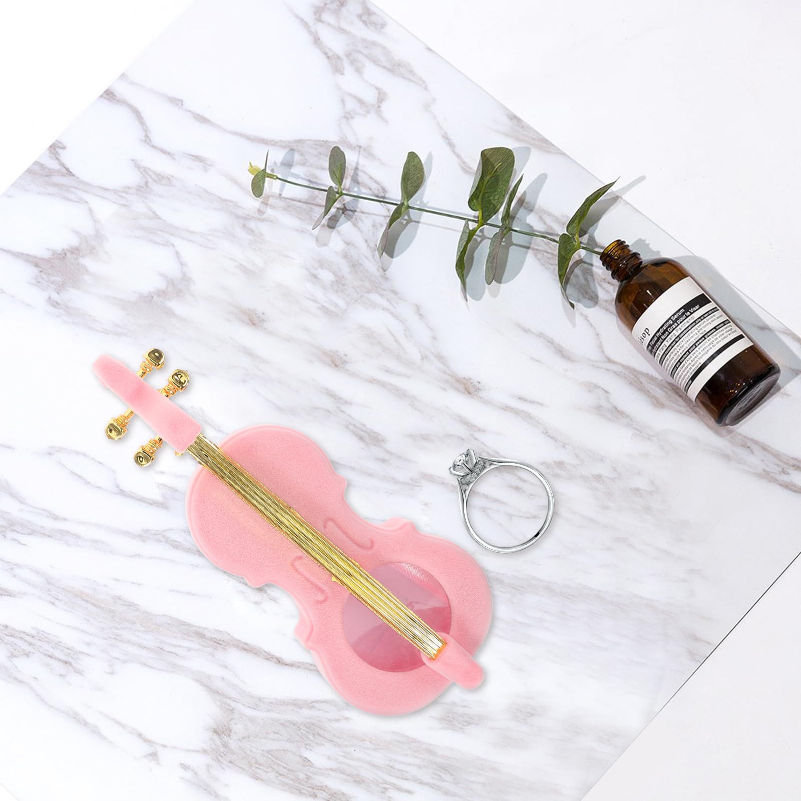 Elegant Violin-Shaped Jewelry Box - Soft Flocking Lining for Rings, Earrings & Necklaces - Pink Musical Instrument Jewelry Organizer - Perfect for Gift, Travel & Home Decor Storage