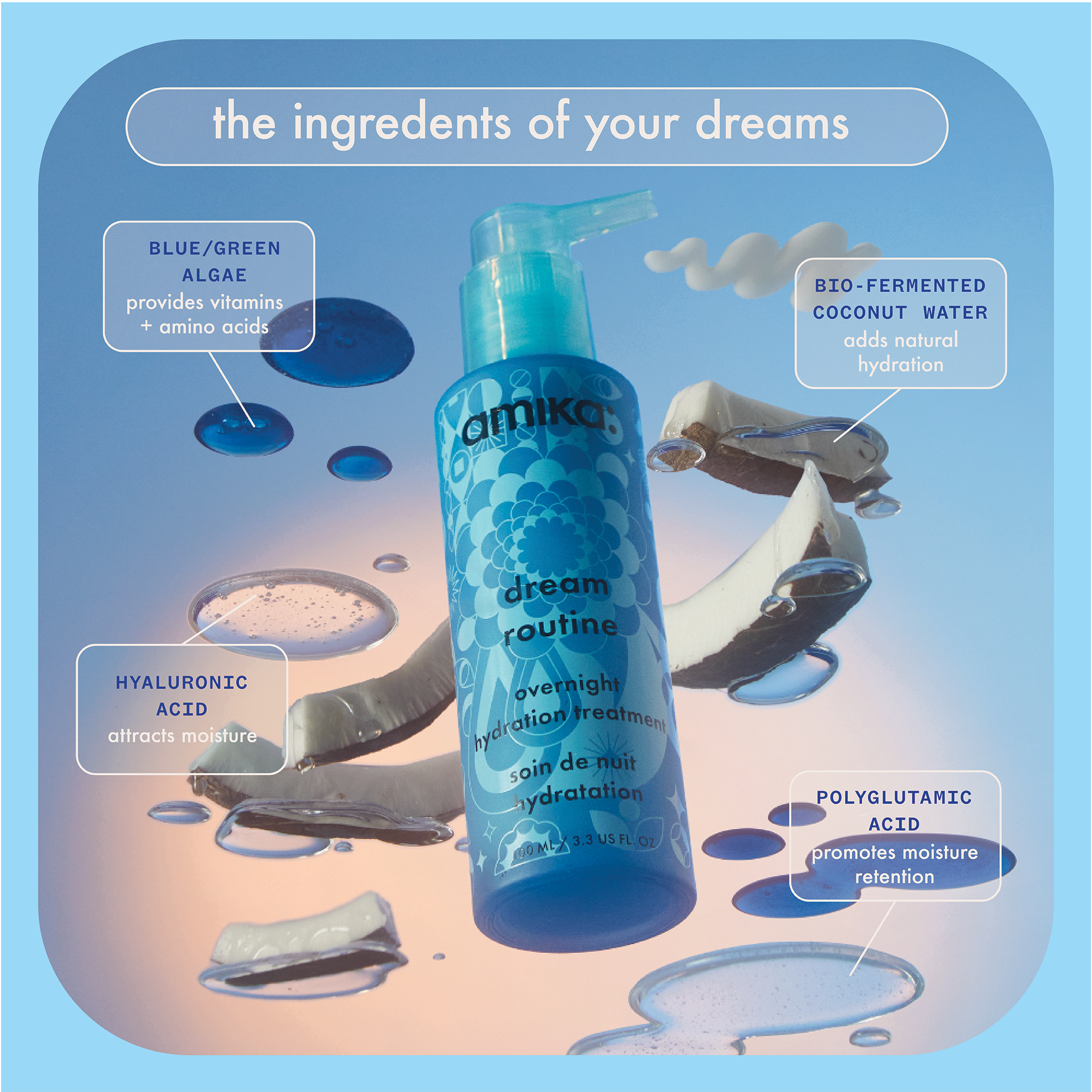 Amika Dream Routine Overnight Hydration Hair Treatment for Dry & Damaged Hair - Deep Conditioning Mask for Soft, Shiny Locks | Perfect for Nighttime Hair Care Routine & Post-Color Treatment