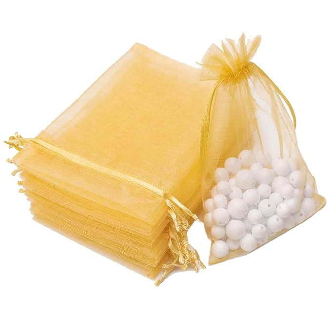 Avanti Creations Golden Clear Plain Potli Bags - 20 Pack (10x14cm) | Organza Drawstring Pouches for Jewelry, Wedding Favors & Party Gifts | Perfect for Indian Weddings, Bridal Showers & Festival Return Gifts
