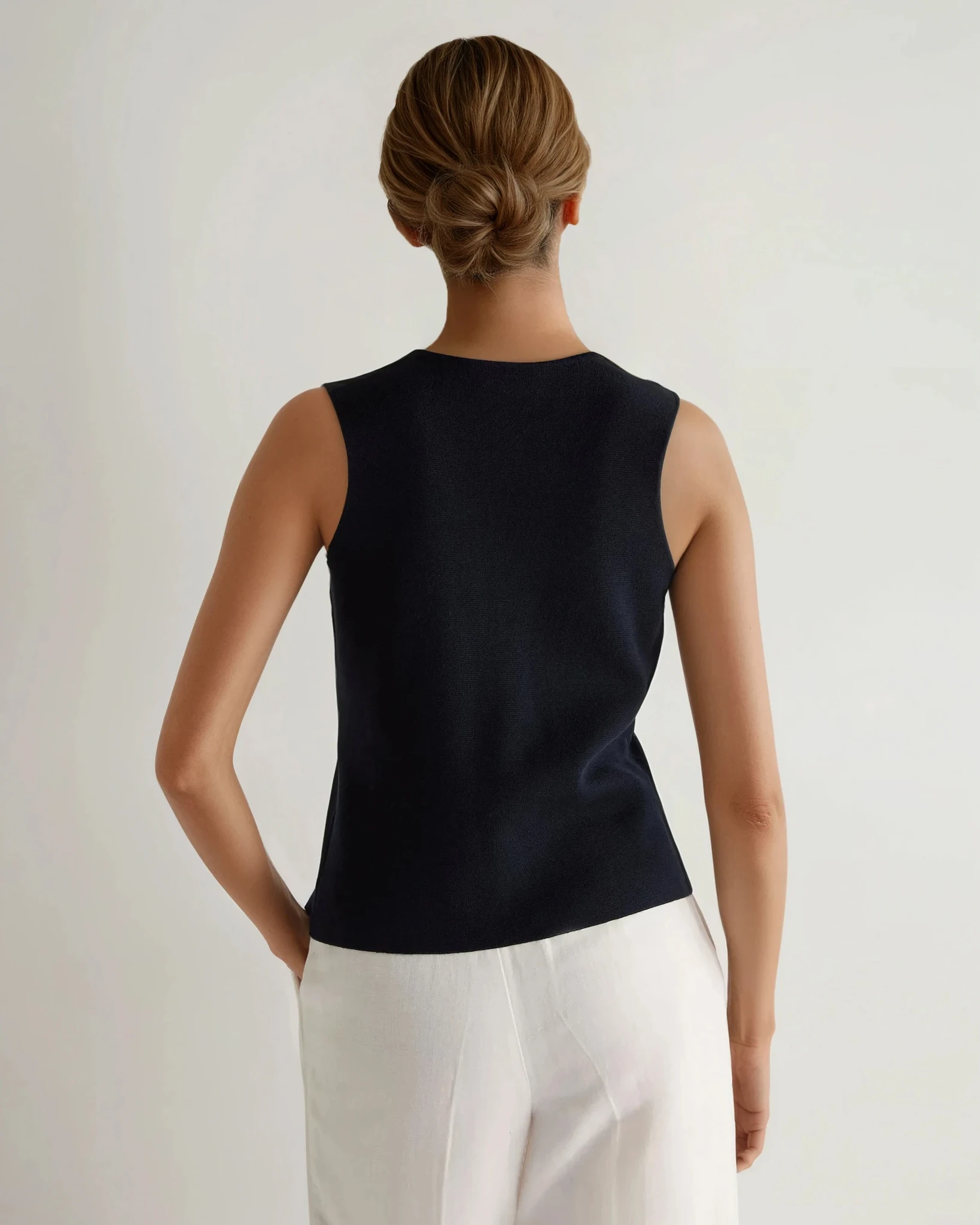 Women's Mila Cotton Cashmere Silk Blend Waistcoat Vest - Navy Blue - Elegant Layering Piece for Office Wear & Fall Fashion