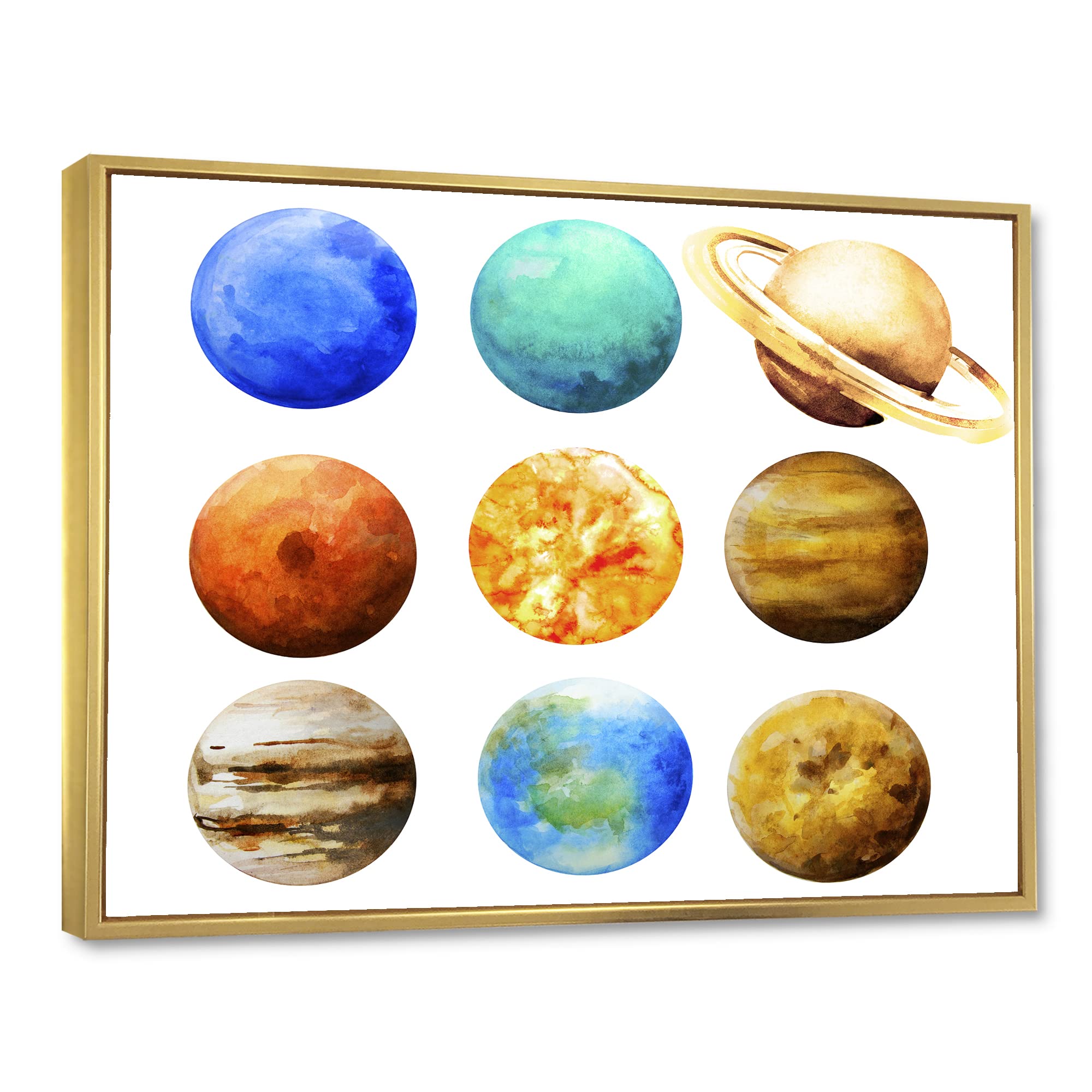 DesignQ Various Planets in Orbit - Modern Framed Canvas Wall Art Print for Living Room, Bedroom & Office Decor | Space Themed Home Decoration
