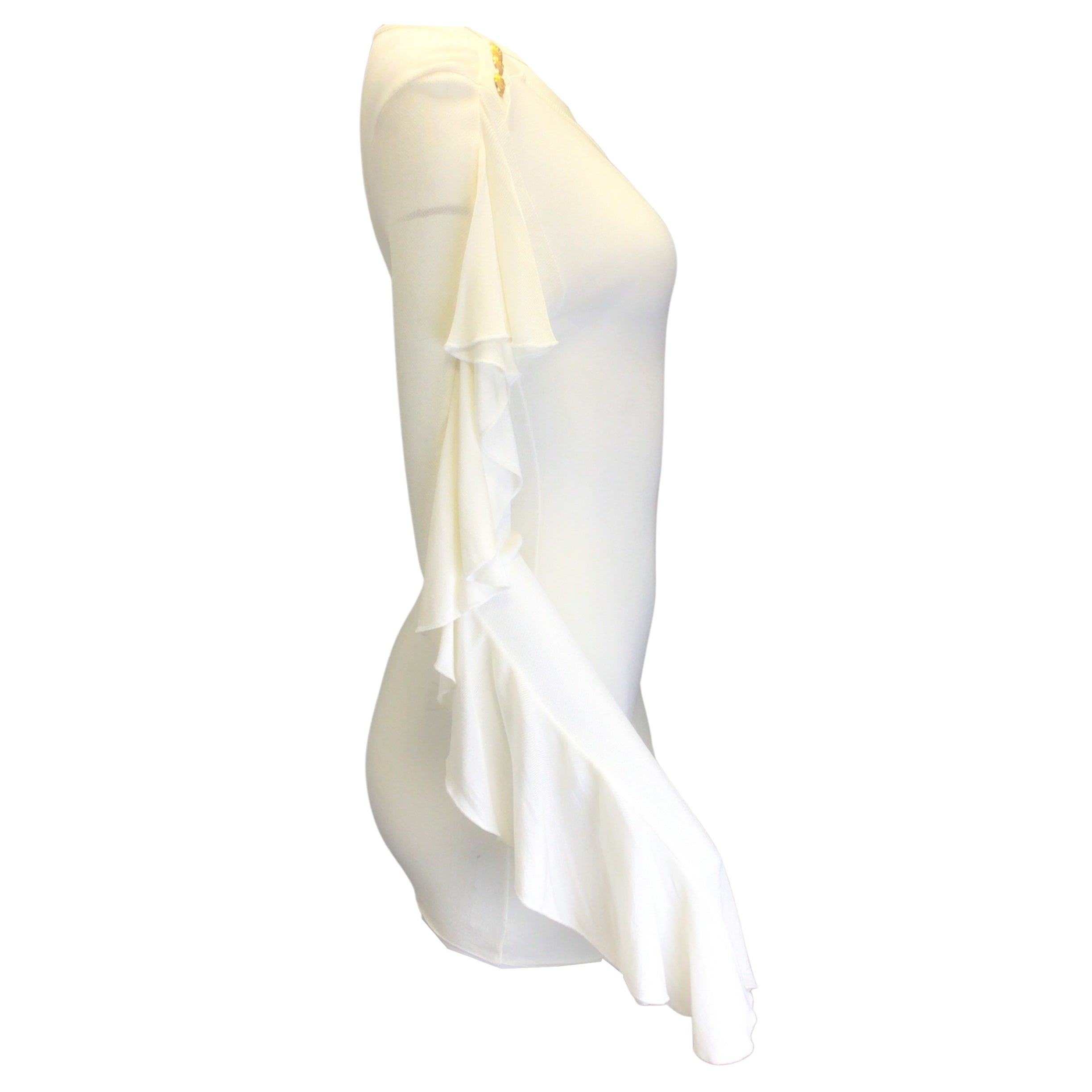 Balmain Ivory & Gold Buttoned Ruffled Long Sleeve Knit Blouse for Women | Elegant Office Wear & Evening Party Outfit